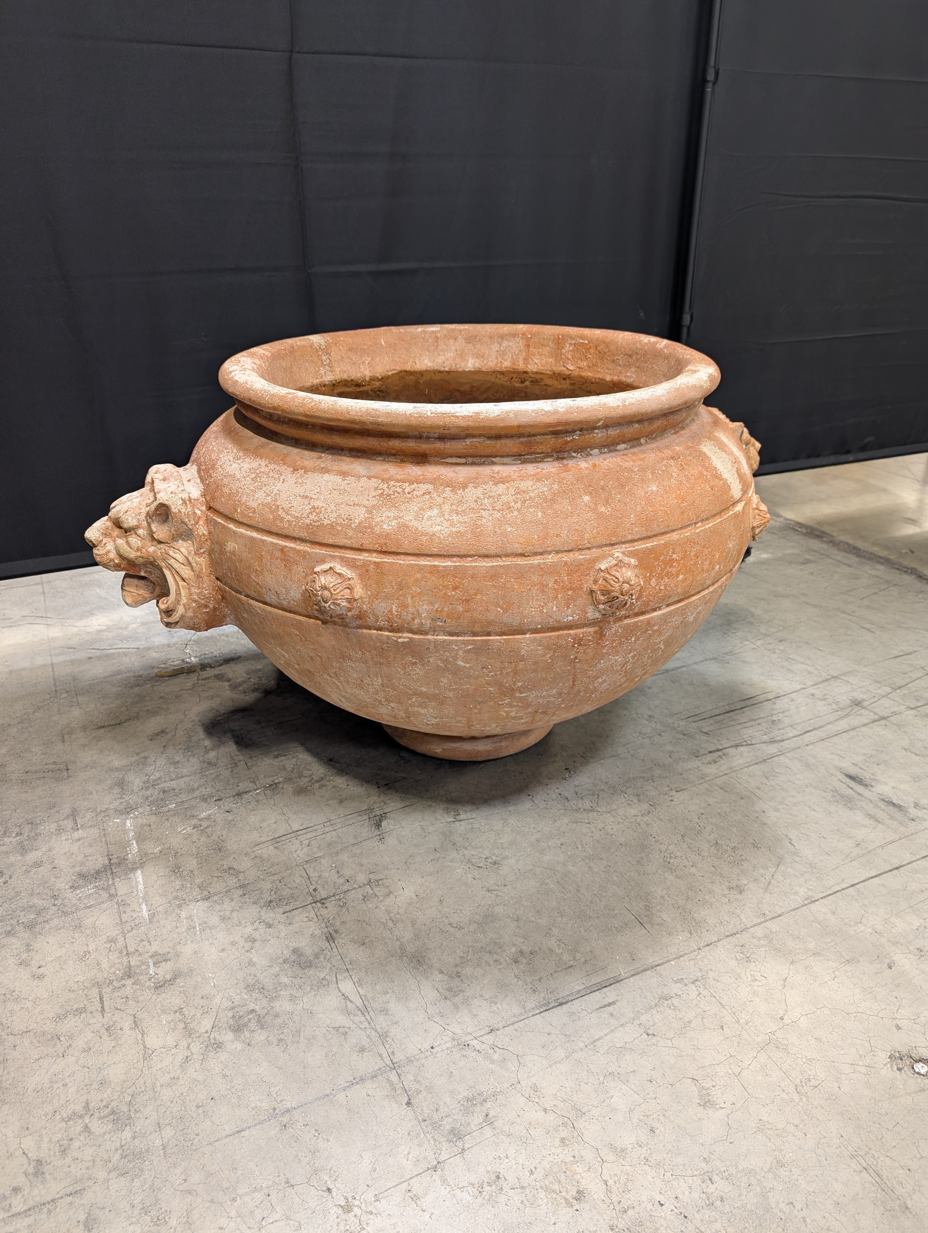 Ornate Terracotta-Style Planter with Lion Head Accents