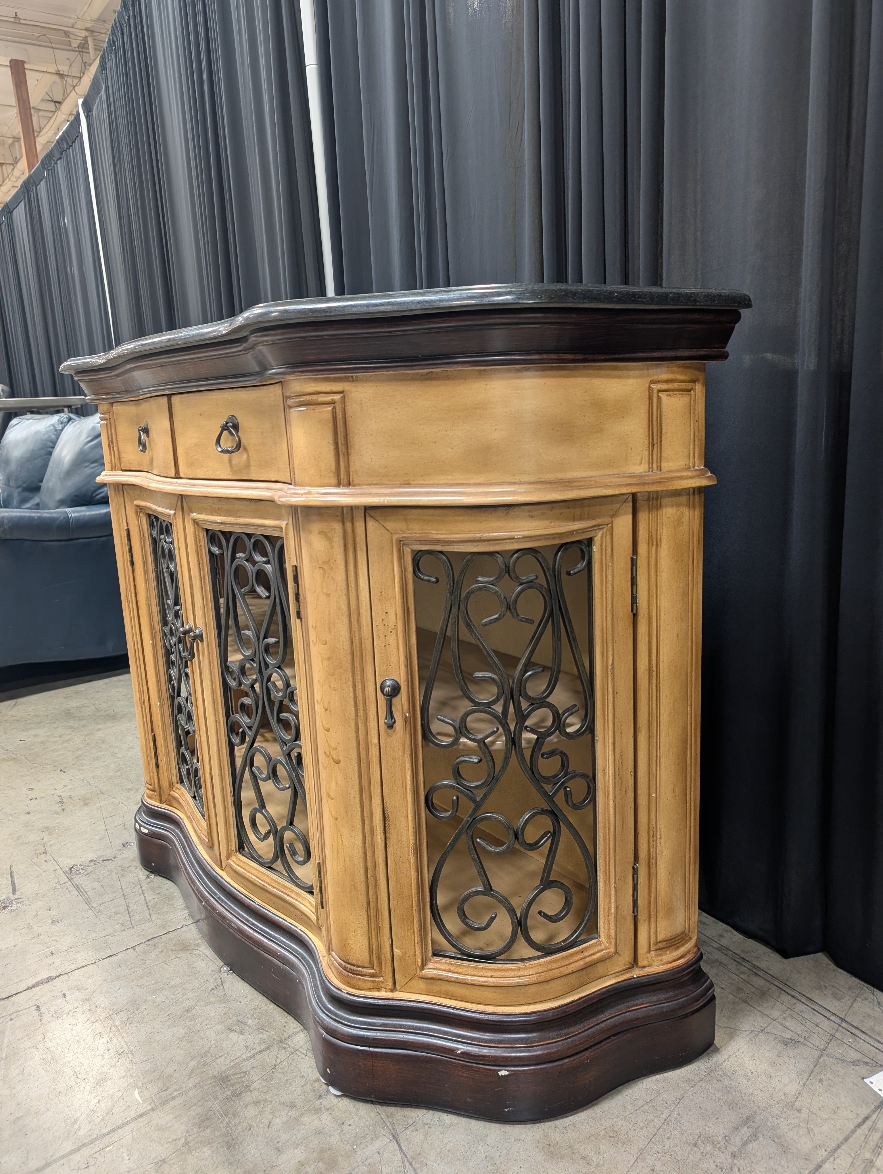 Two-Tone Traditional Wood Buffet with Metal Scrollwork