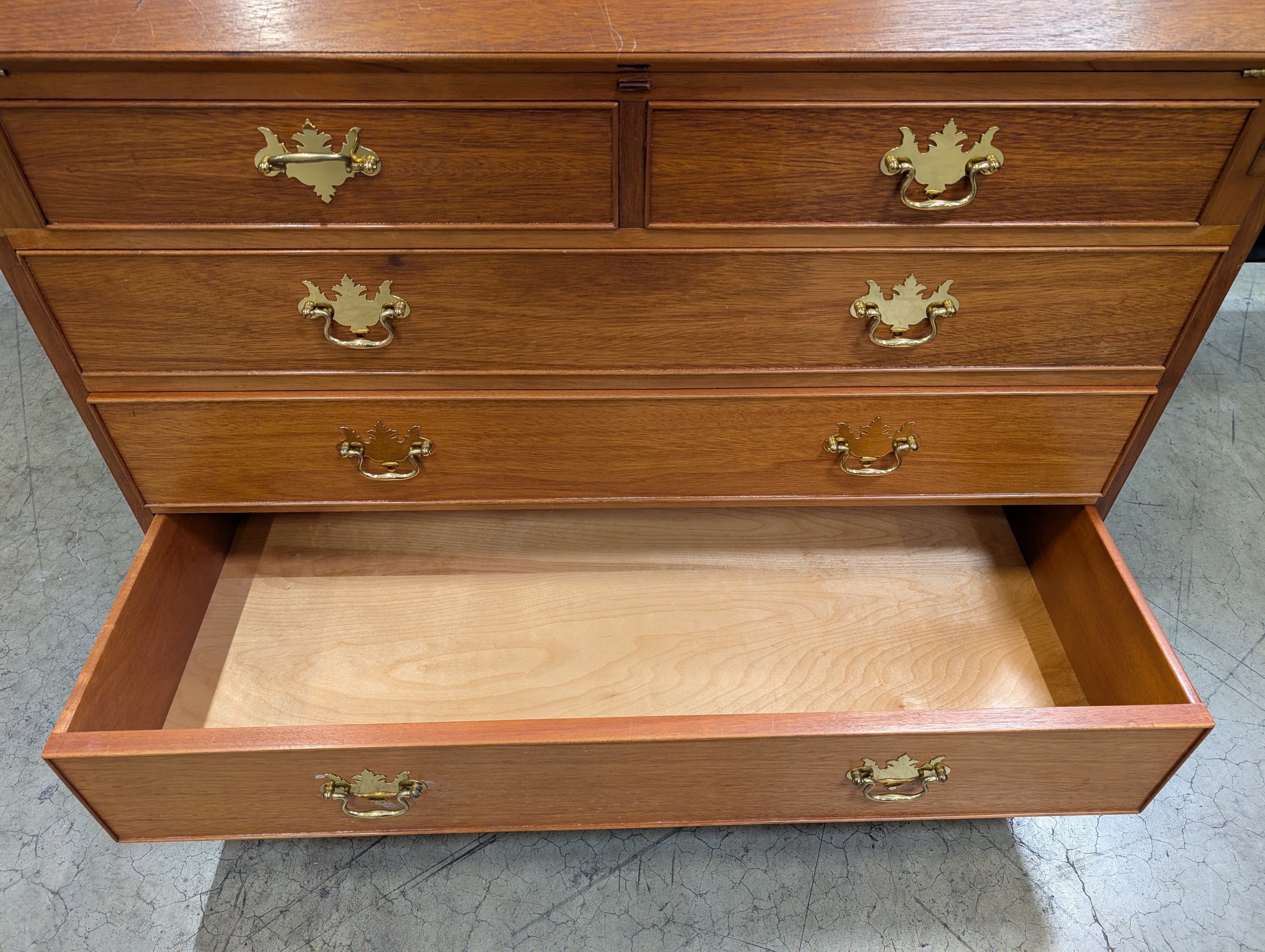 Classic Cherry-Stained Wood Slant-Front Secretary Desk