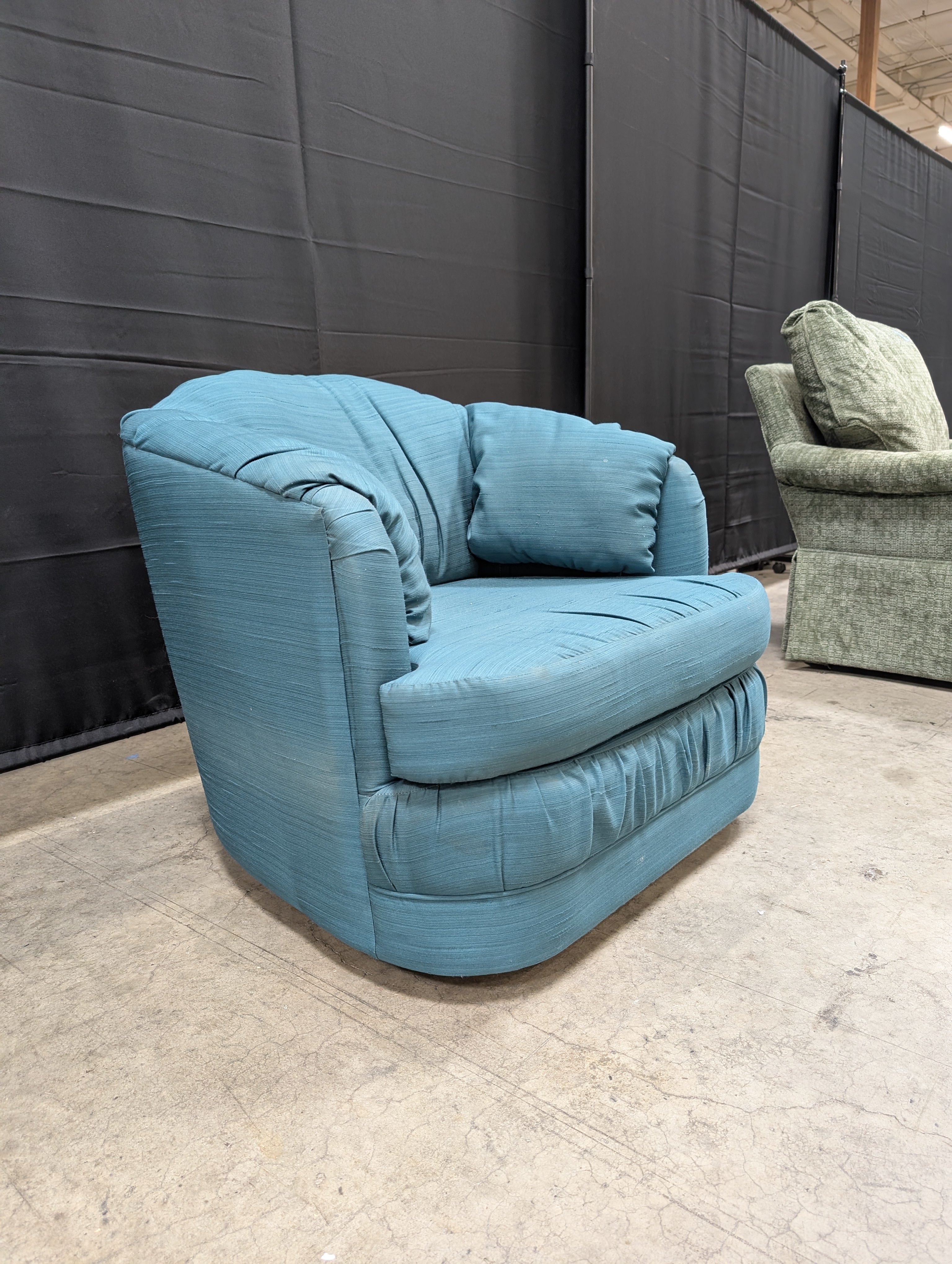 Teal Textured Fabric Armchair with Rounded Back