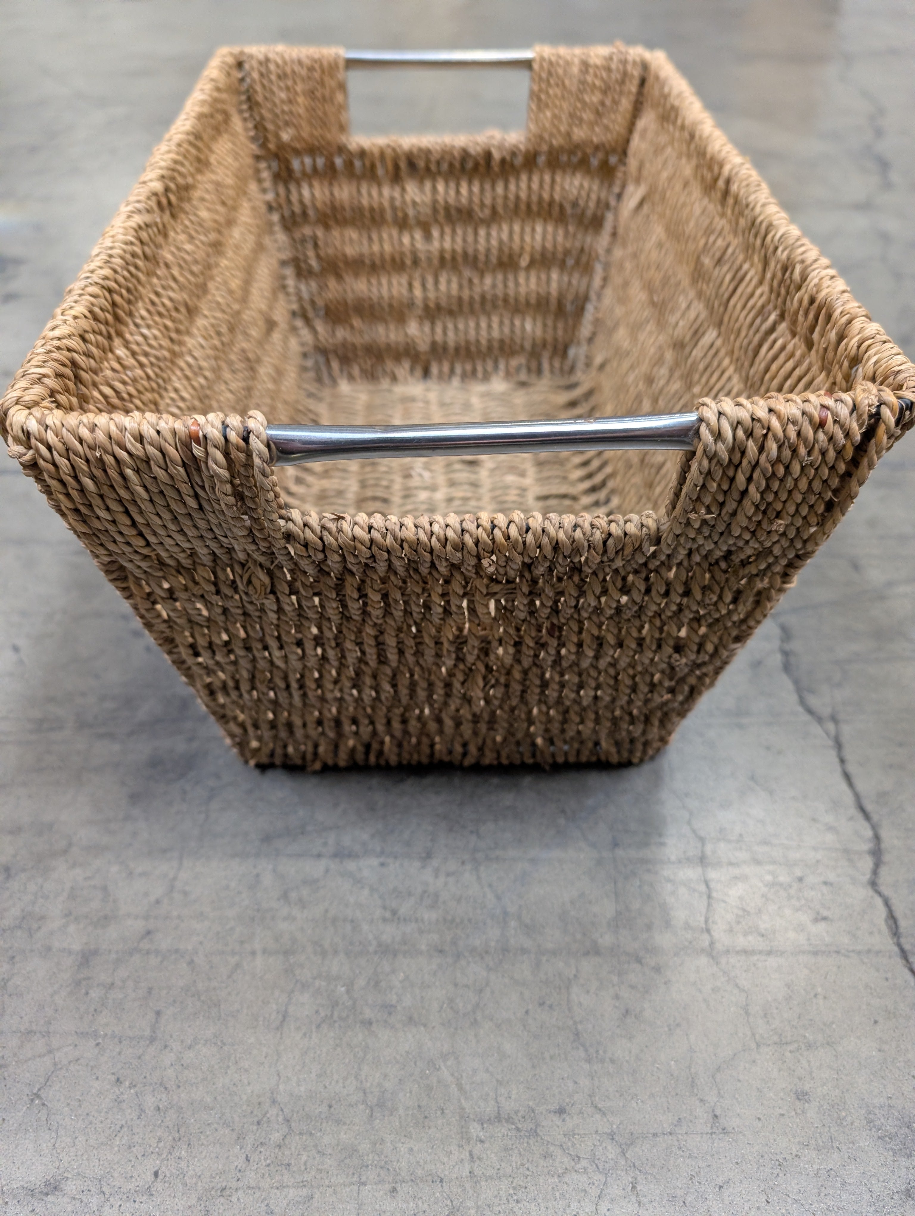 Natural Fiber Rectangular Storage Basket with Metal Handles