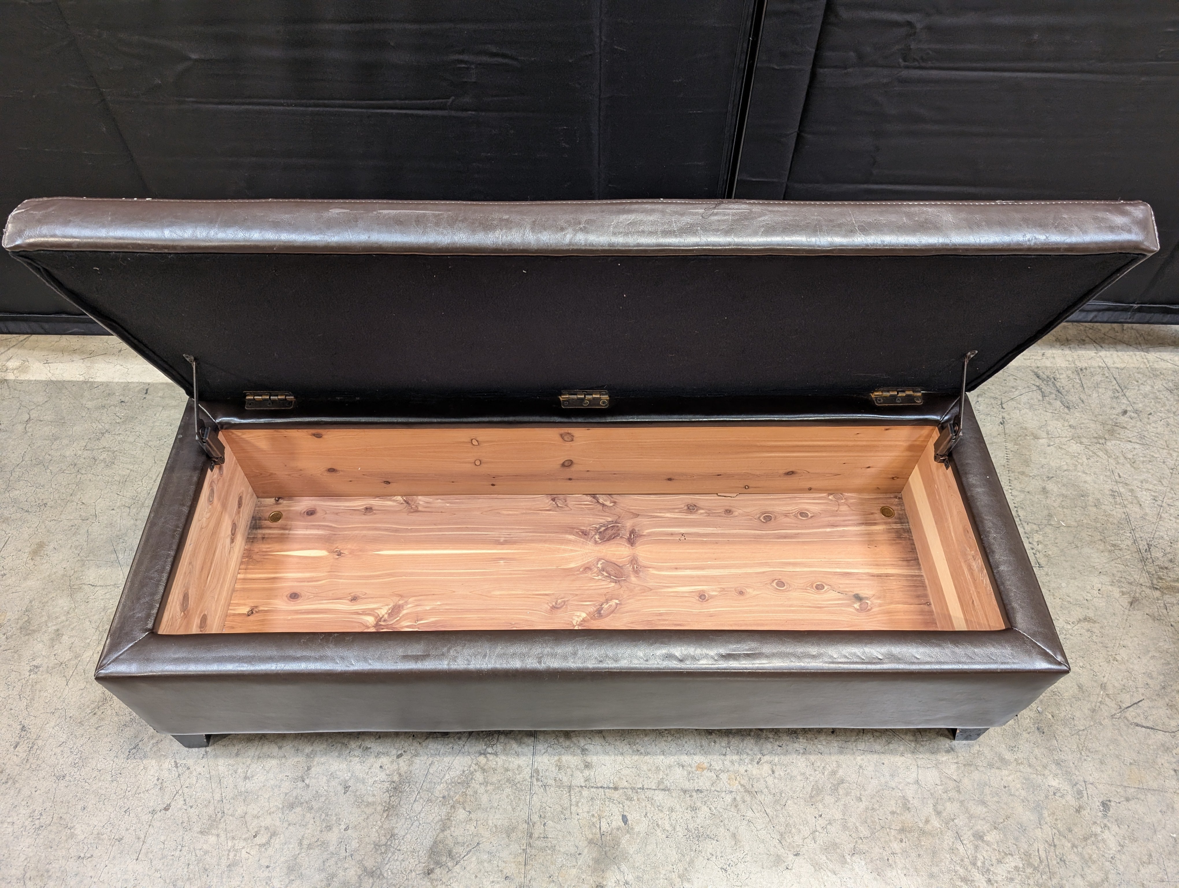 Dark Brown Upholstered Rectangular Ottoman with Cedar Inside