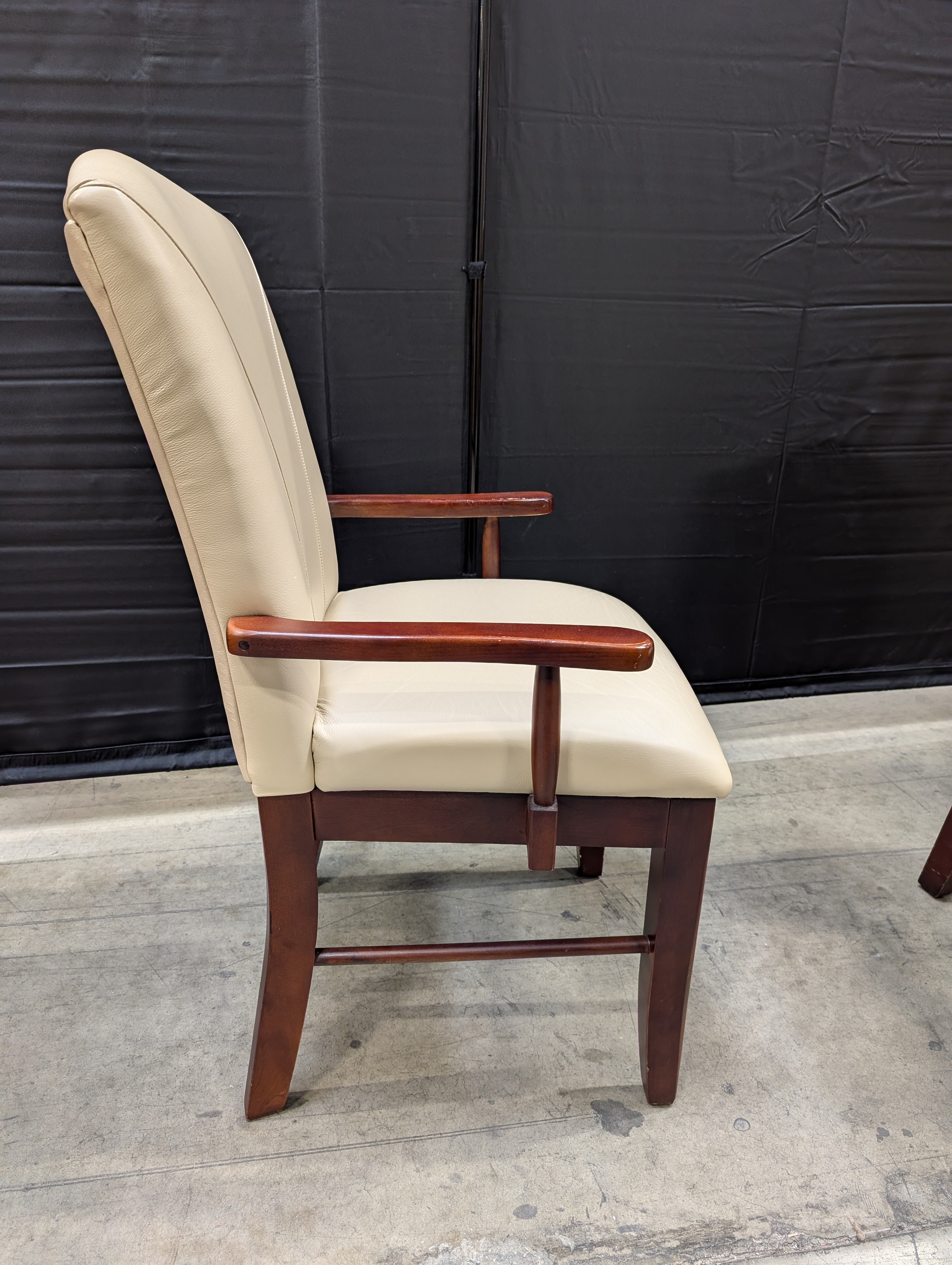 Classic High-Back Upholstered Armchair with Dark Wood Frame