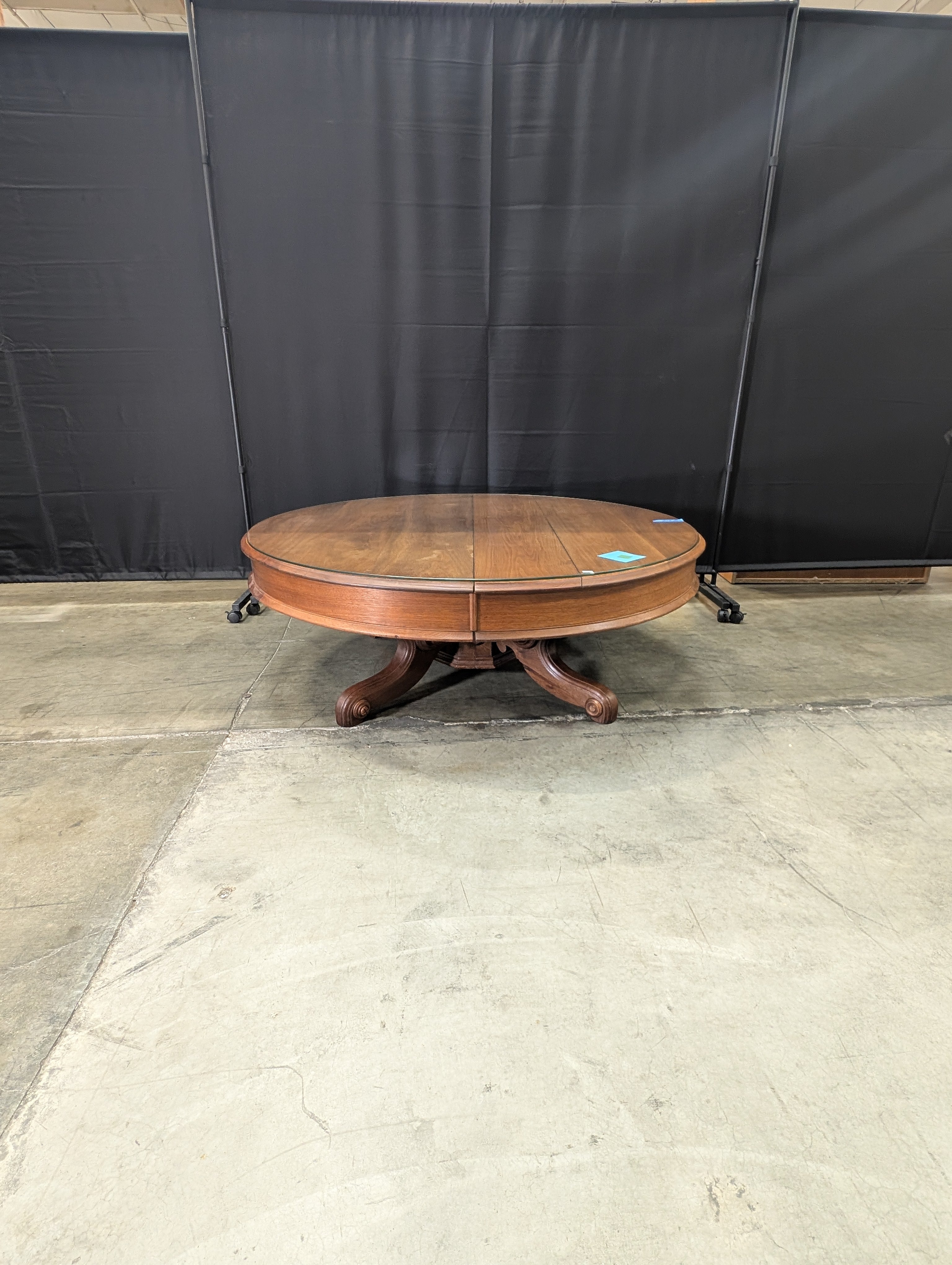 Modern Circular Wood Coffee Table with Protective Glass Surface