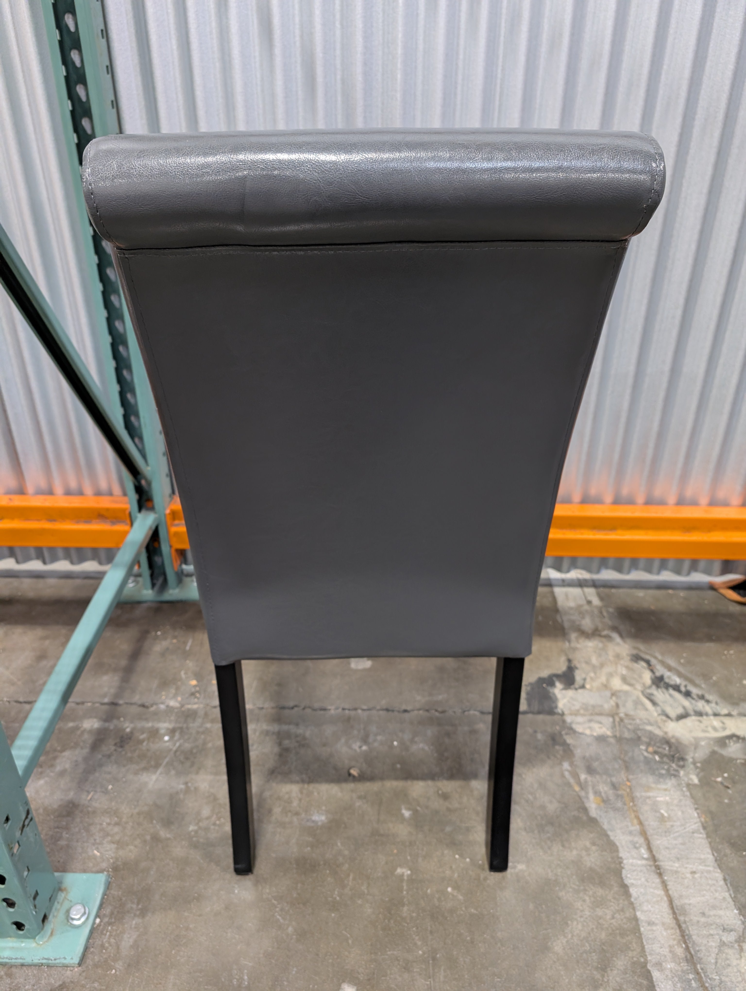 Set of Six Dark Grey Faux Leather Dining Chair with Wood Legs