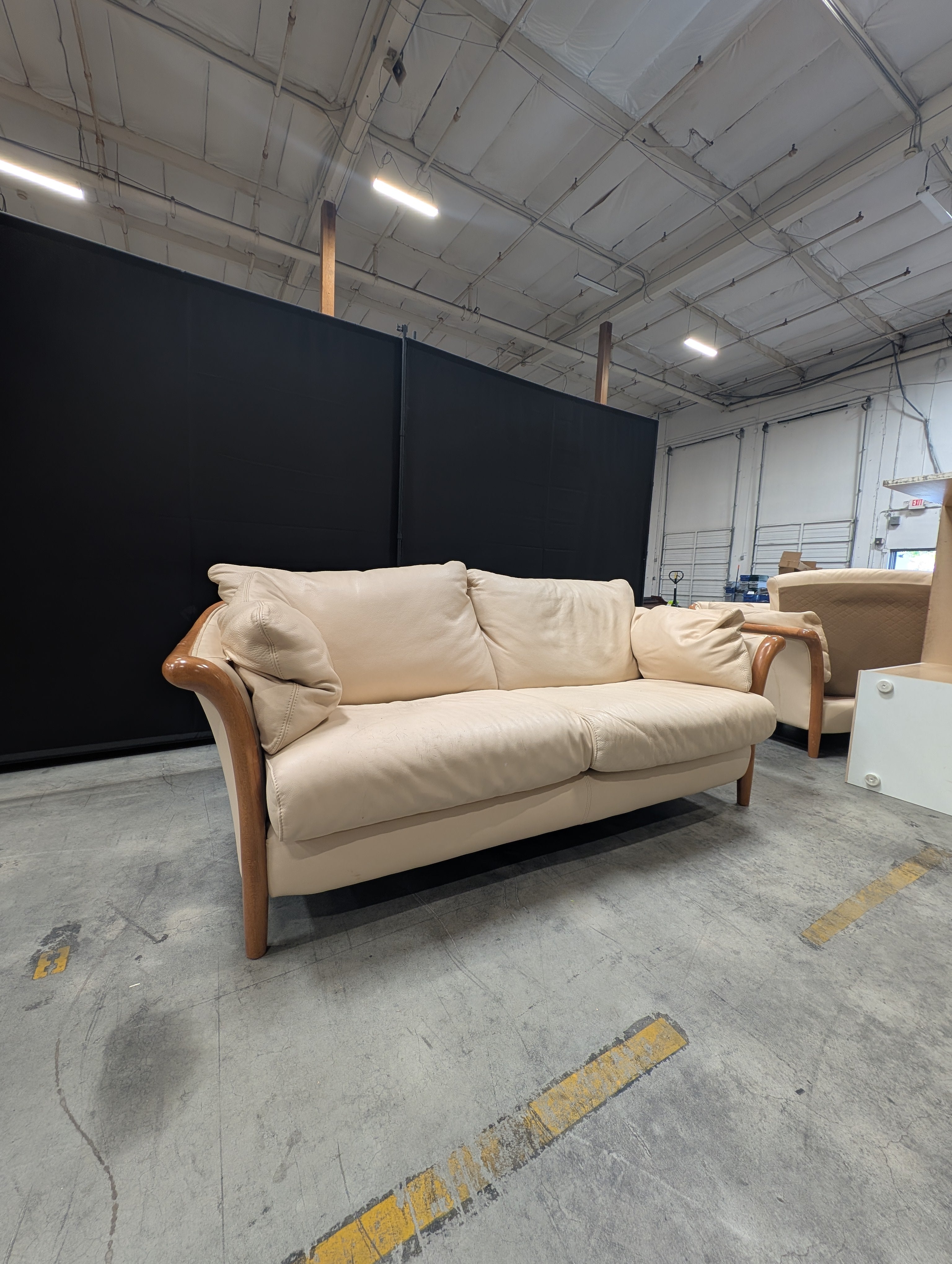 Italian Two-Seater Sofa with Wood Accents