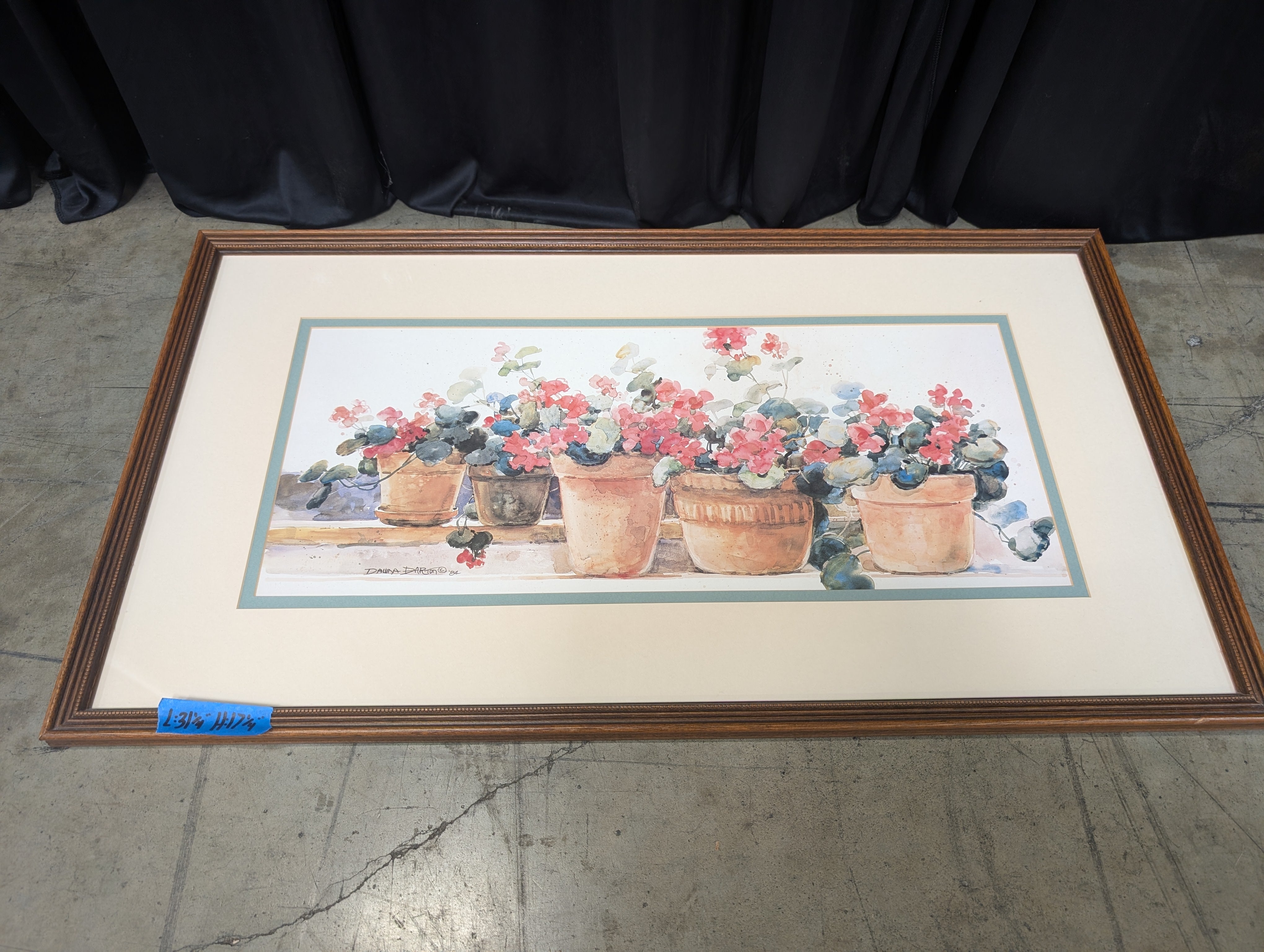 Floral Watercolor Geraniums Framed Print in Wood
