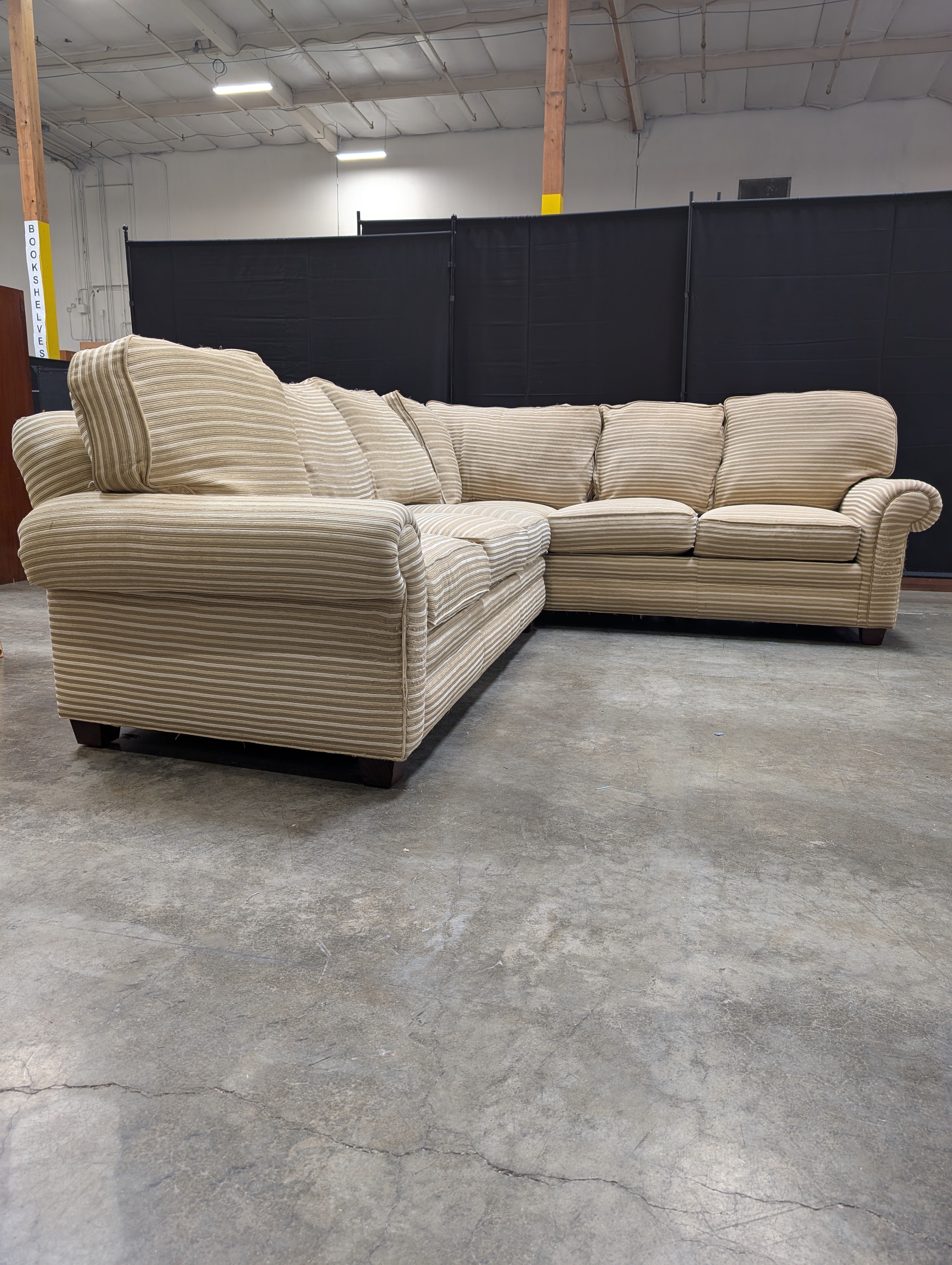 Neutral Tone Hancock & Moore Striped Fabric Sectional Sofa
