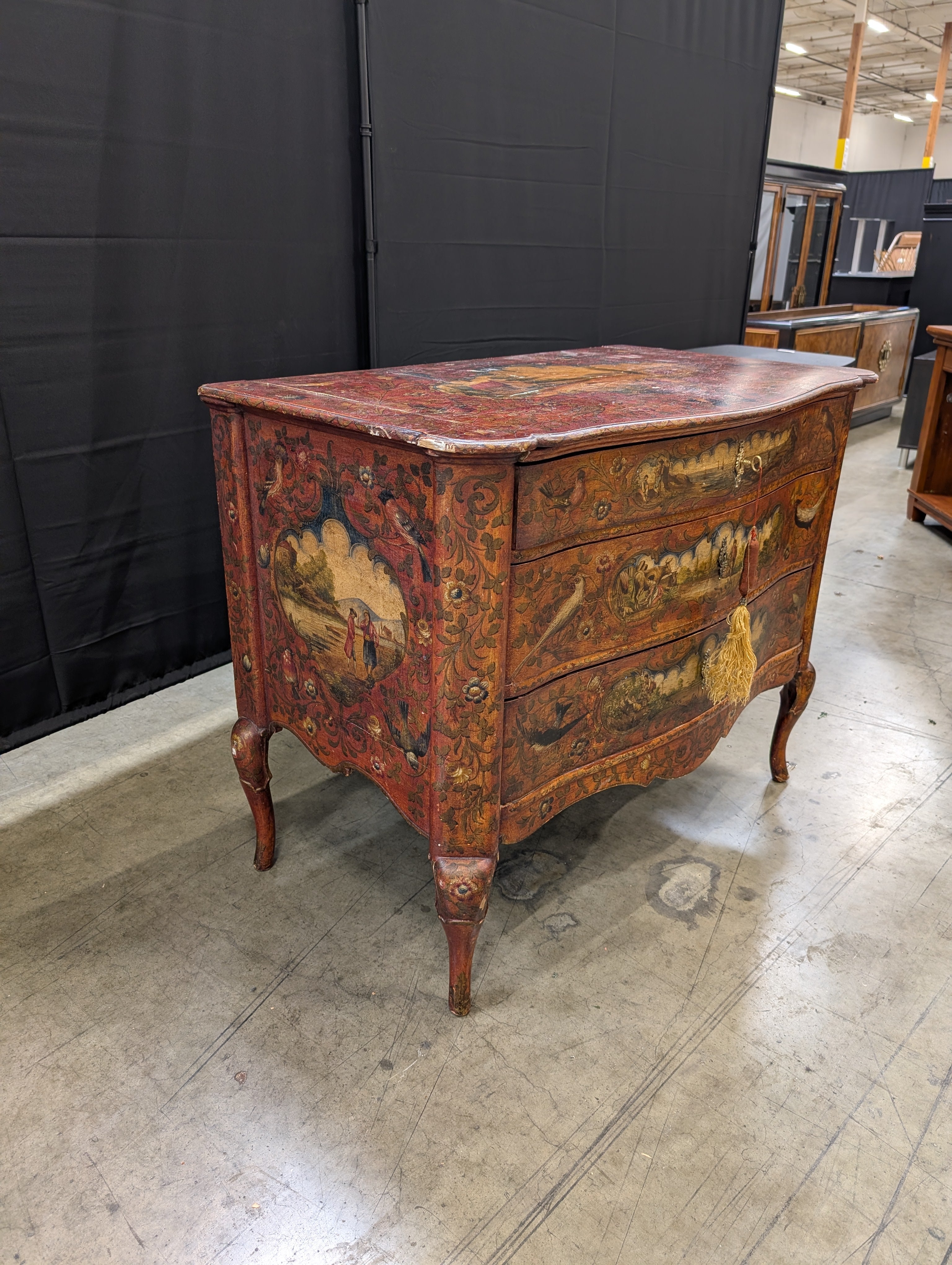Decorative Hand-Painted Wooden Three-Drawer Commode