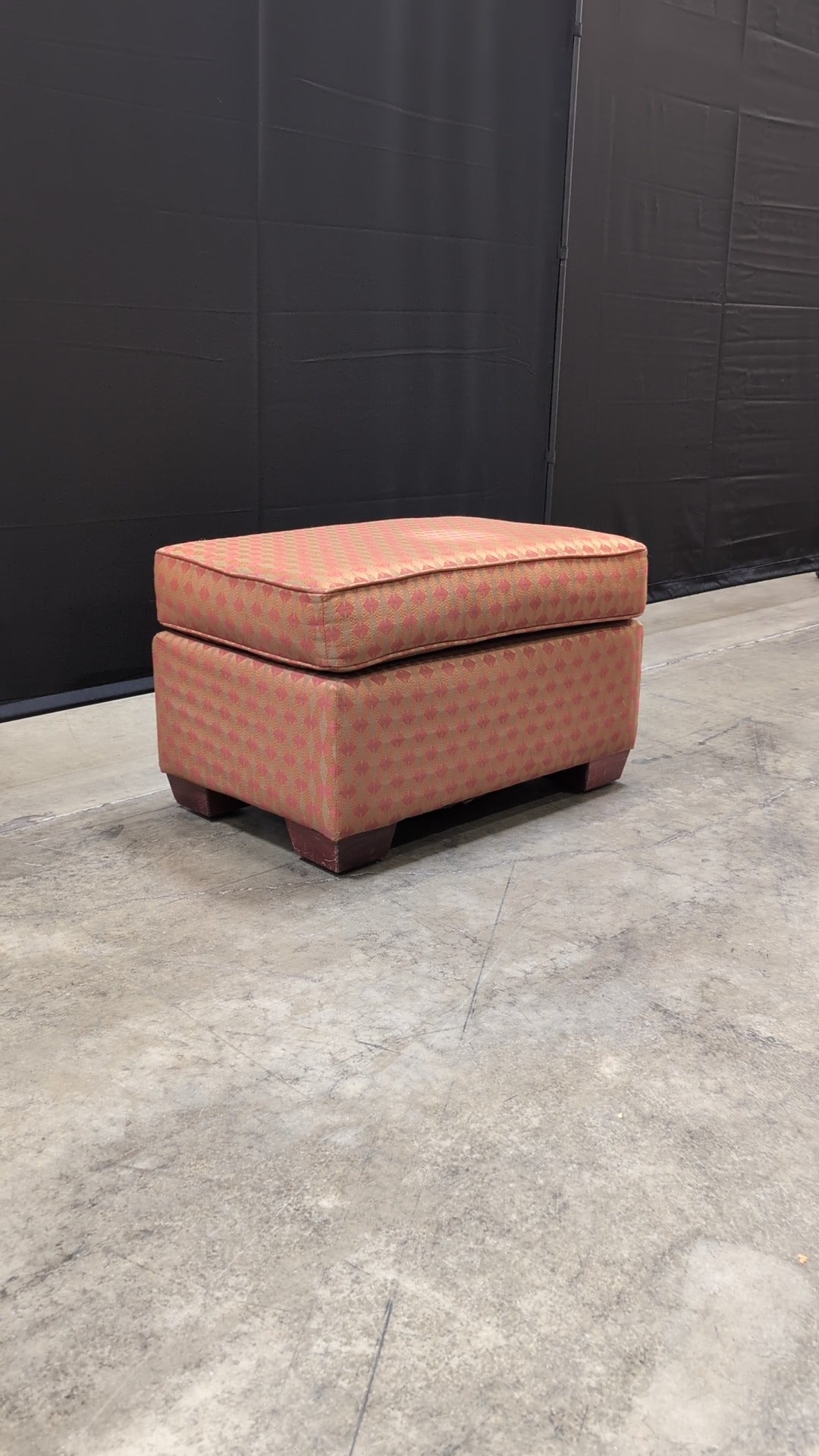 Vibrant Geometric Patterned Upholstered Ottoman with Wooden Furniture Risers