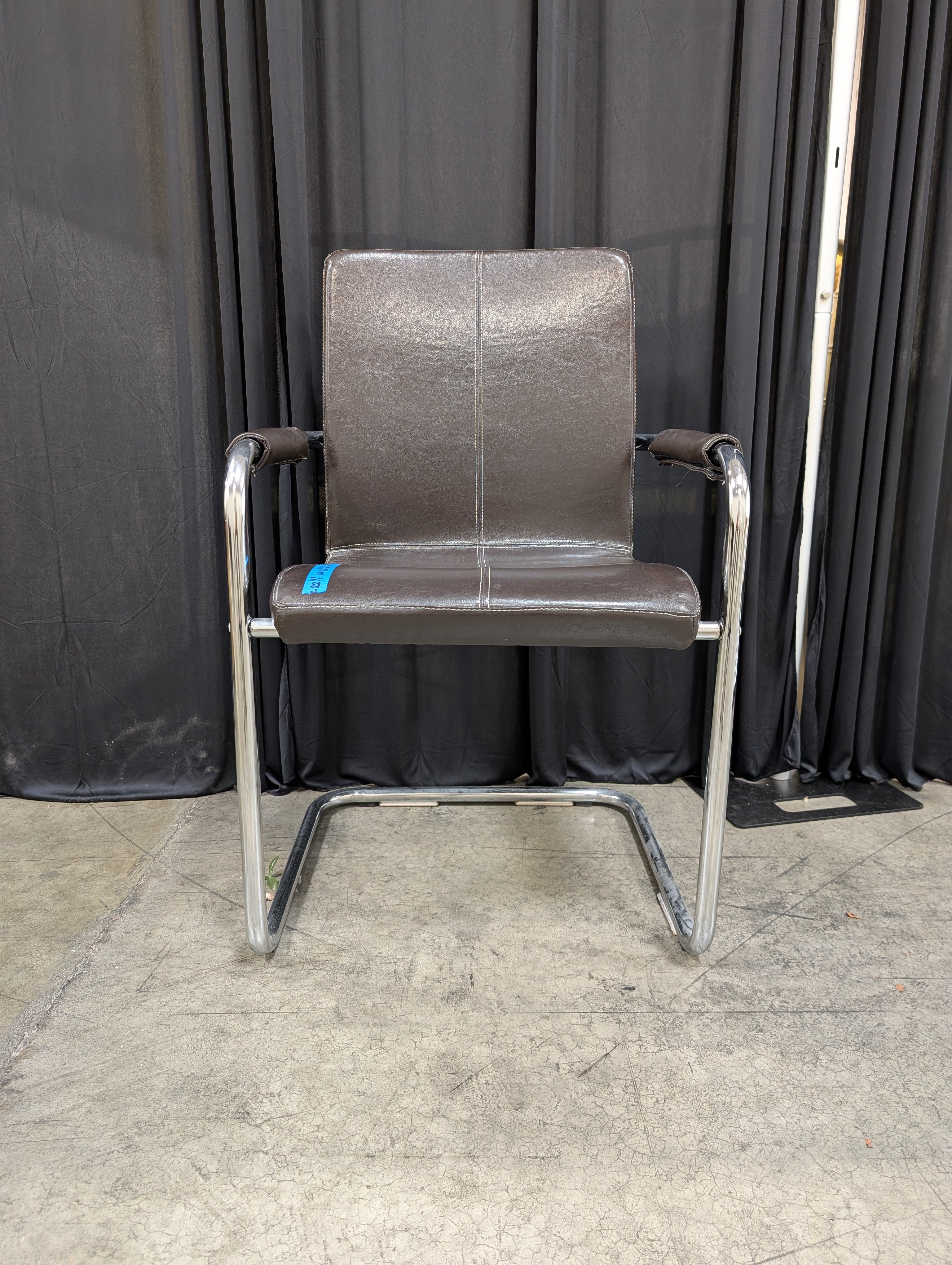 Brown Faux Leather Cantilever Chair with Chrome Frame