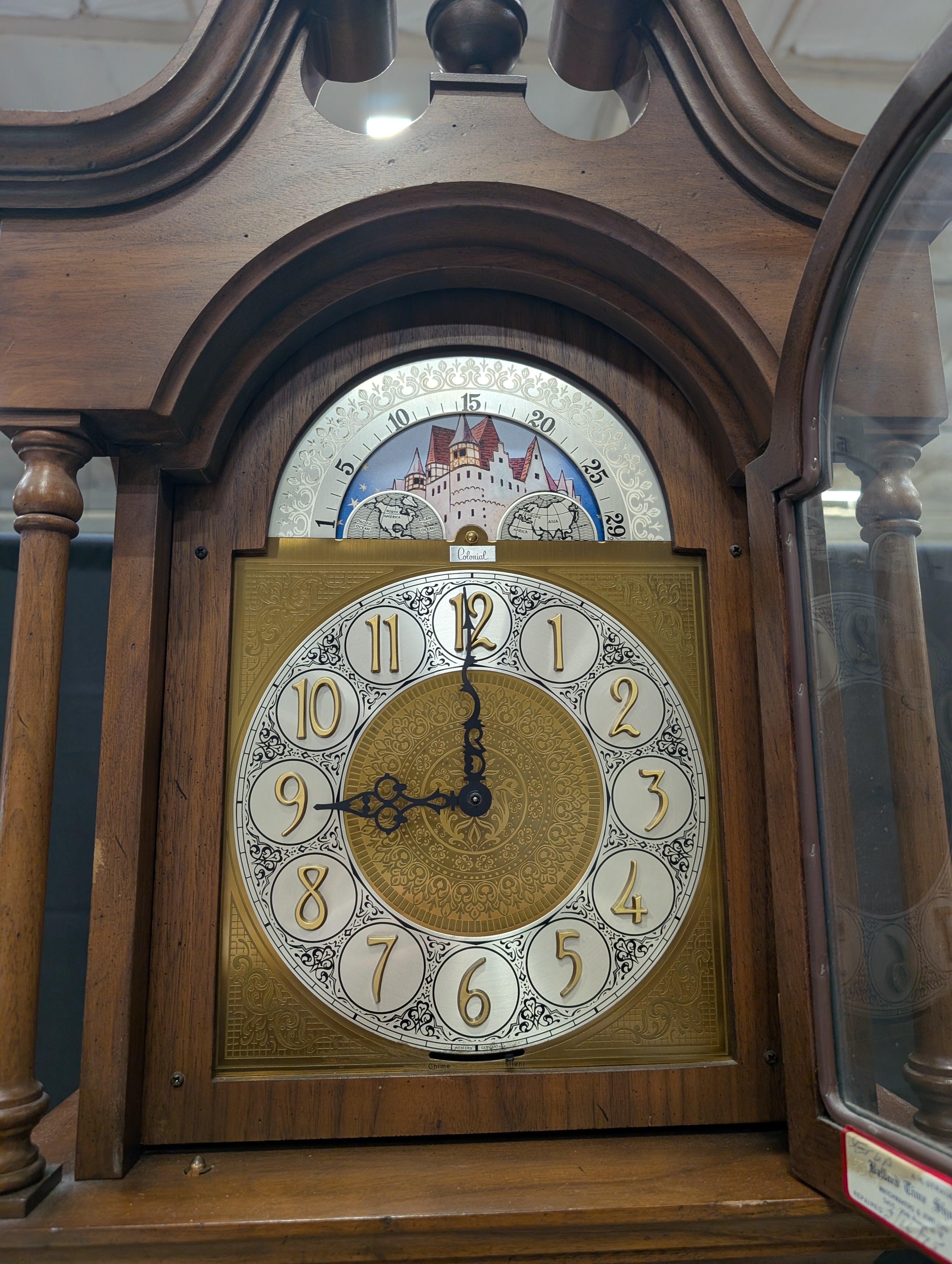 Traditional Dark Wood Grandfather Clock with Moon Phase Dial