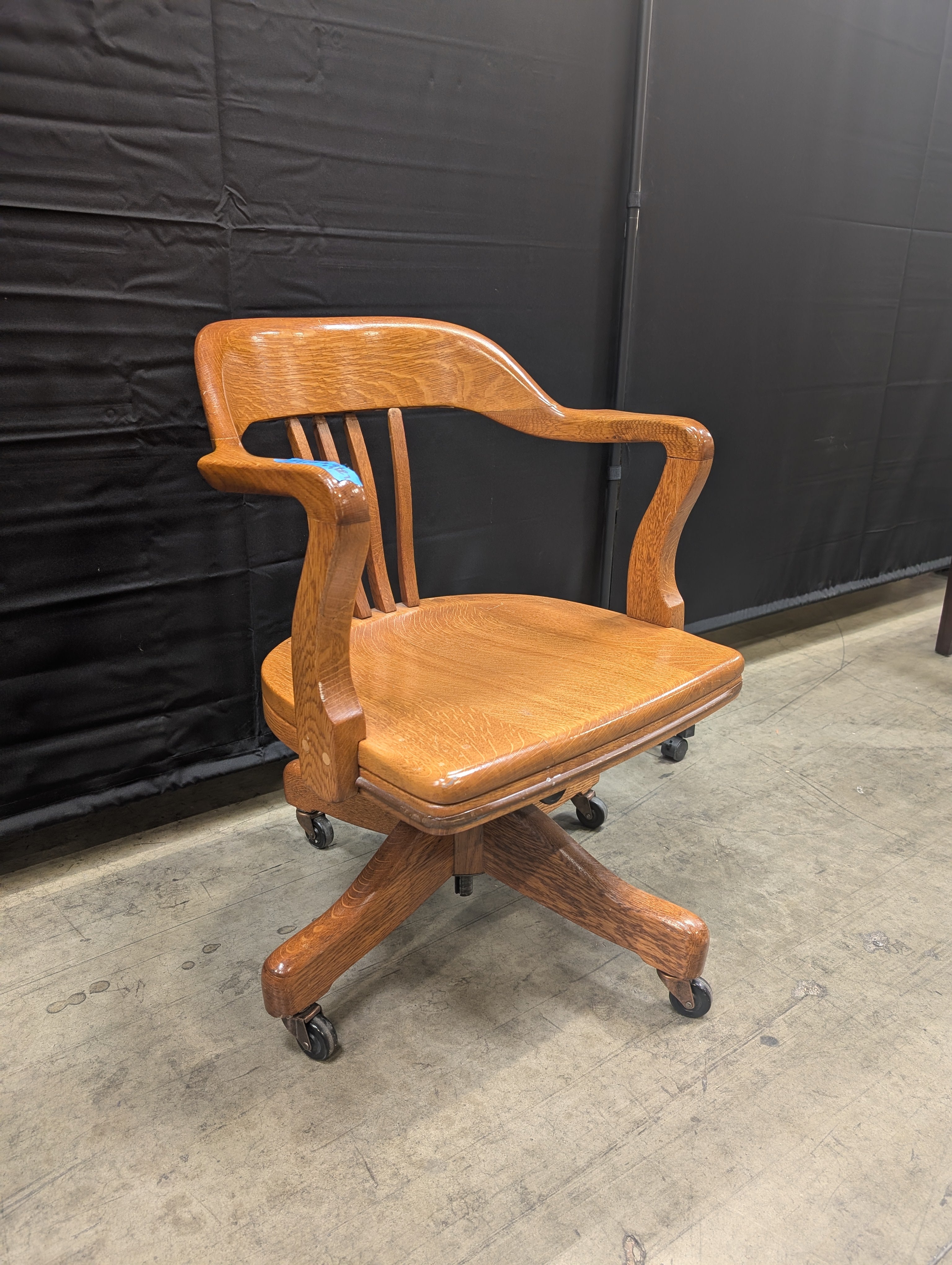 Damaged Wooden Swivel Office Chair with Casters