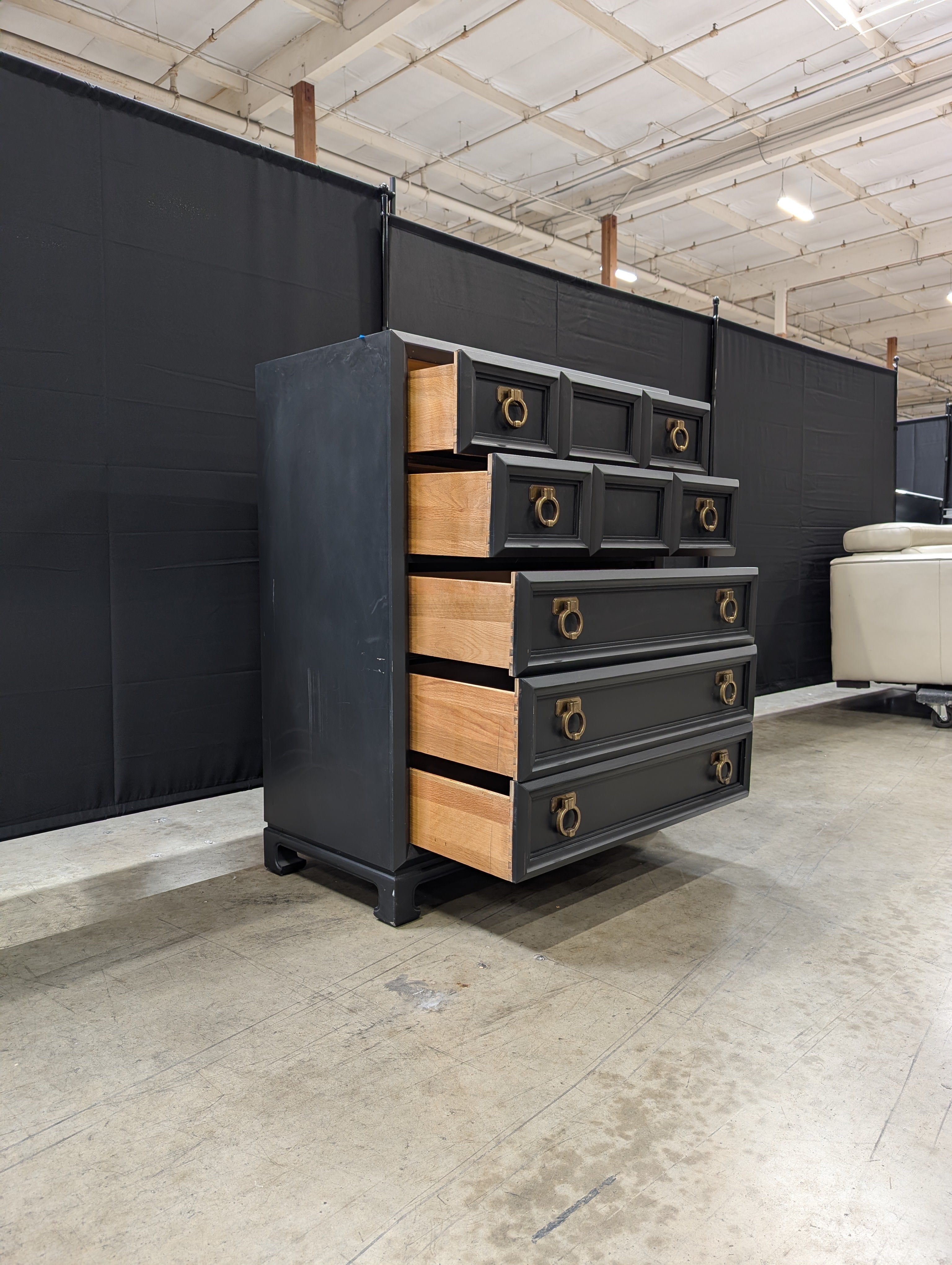 Black Thomasville Five -Drawer Chest with Brass Ring Pulls