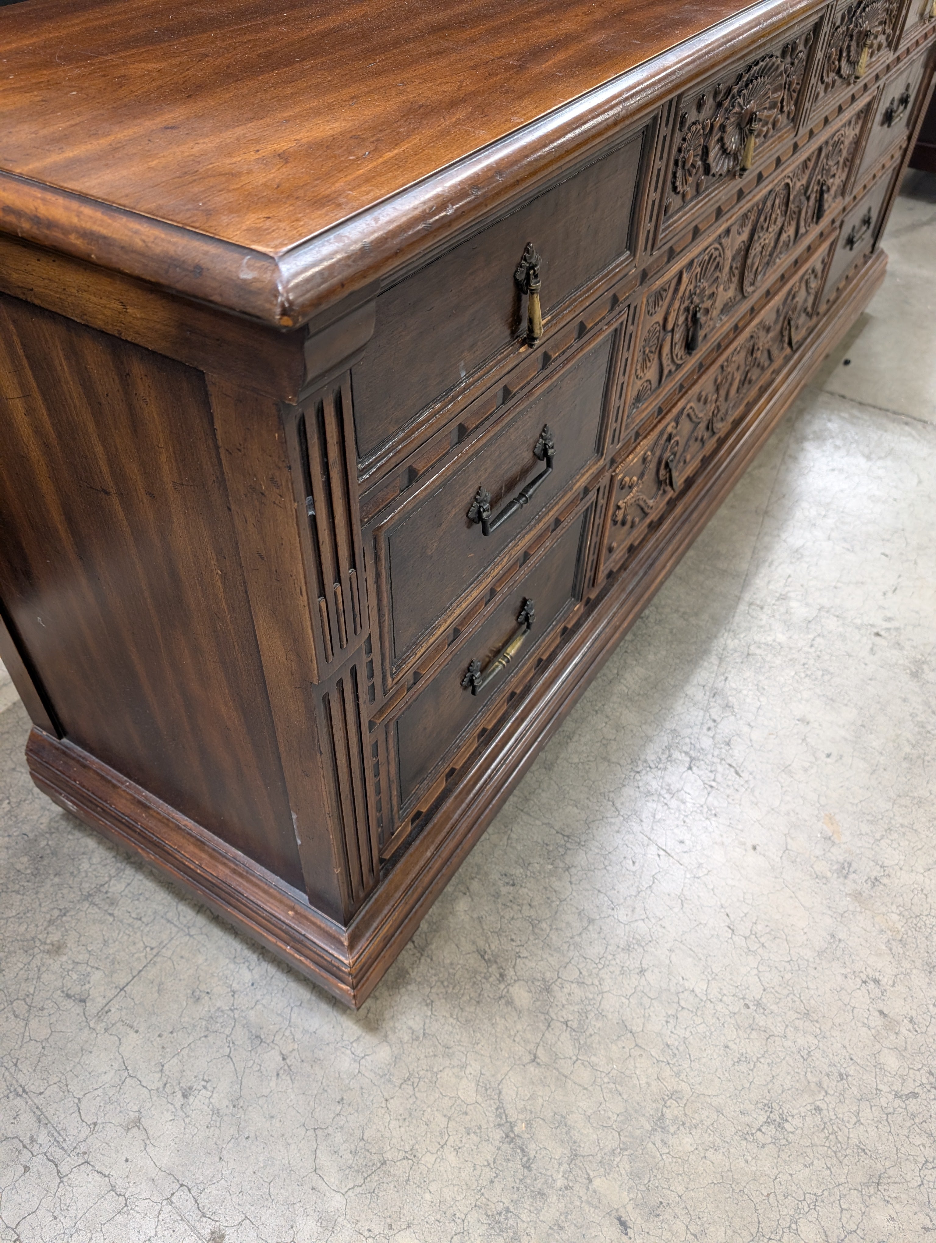 John Widdicomb Carved Dark Wood Dresser