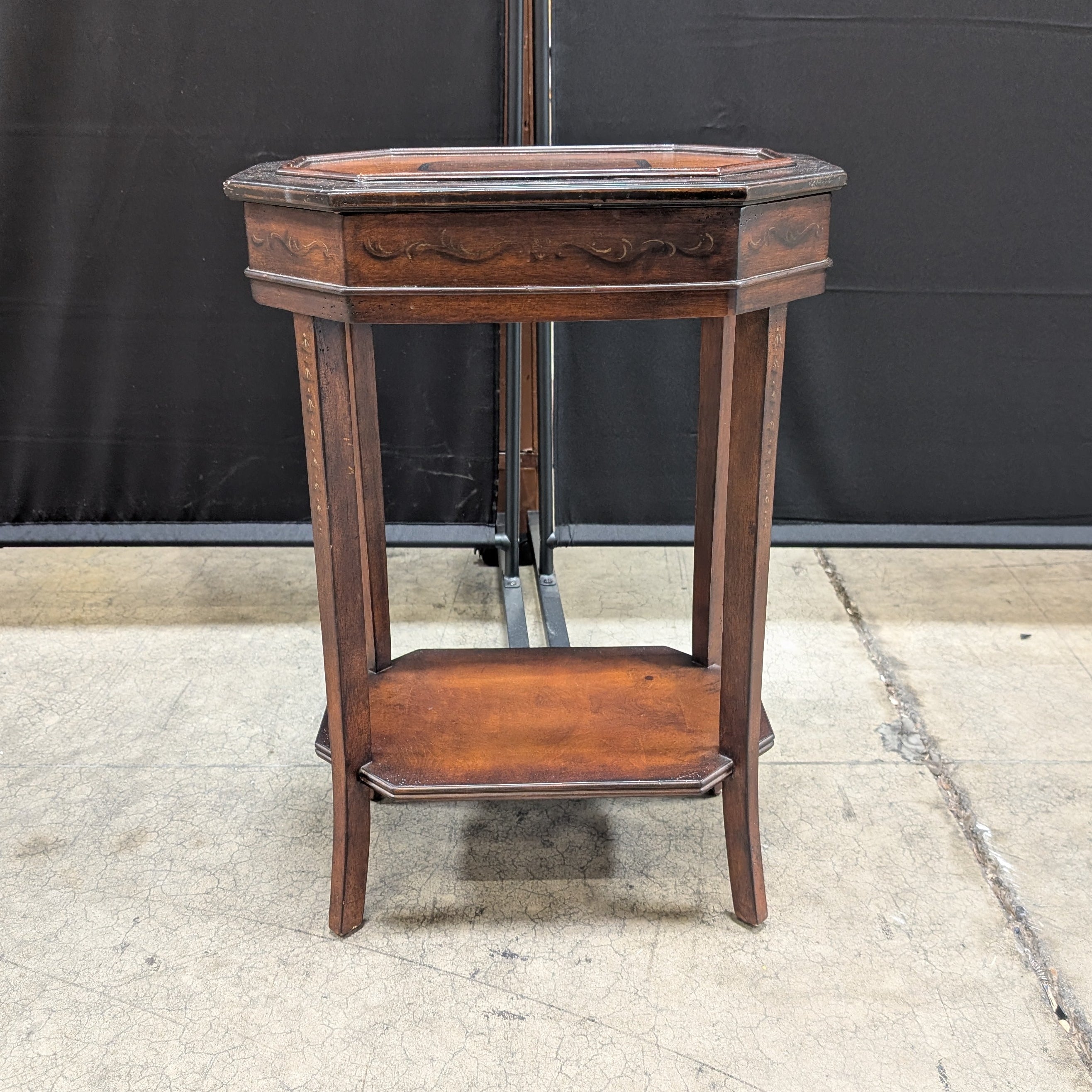 Octagonal Accent Table with Inlaid Wood Top