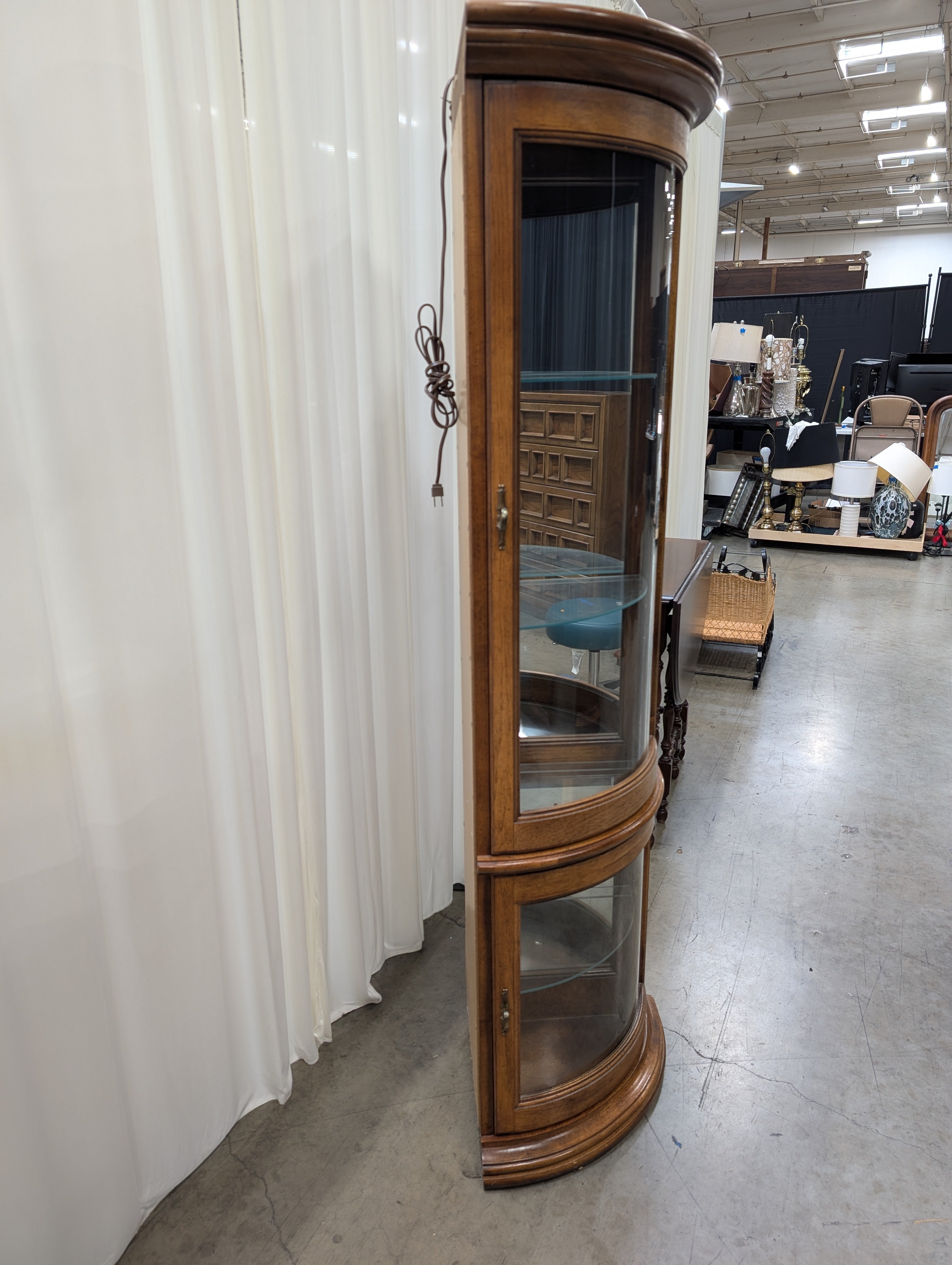 Traditional Oak Corner China Cabinet with Glass Shelves