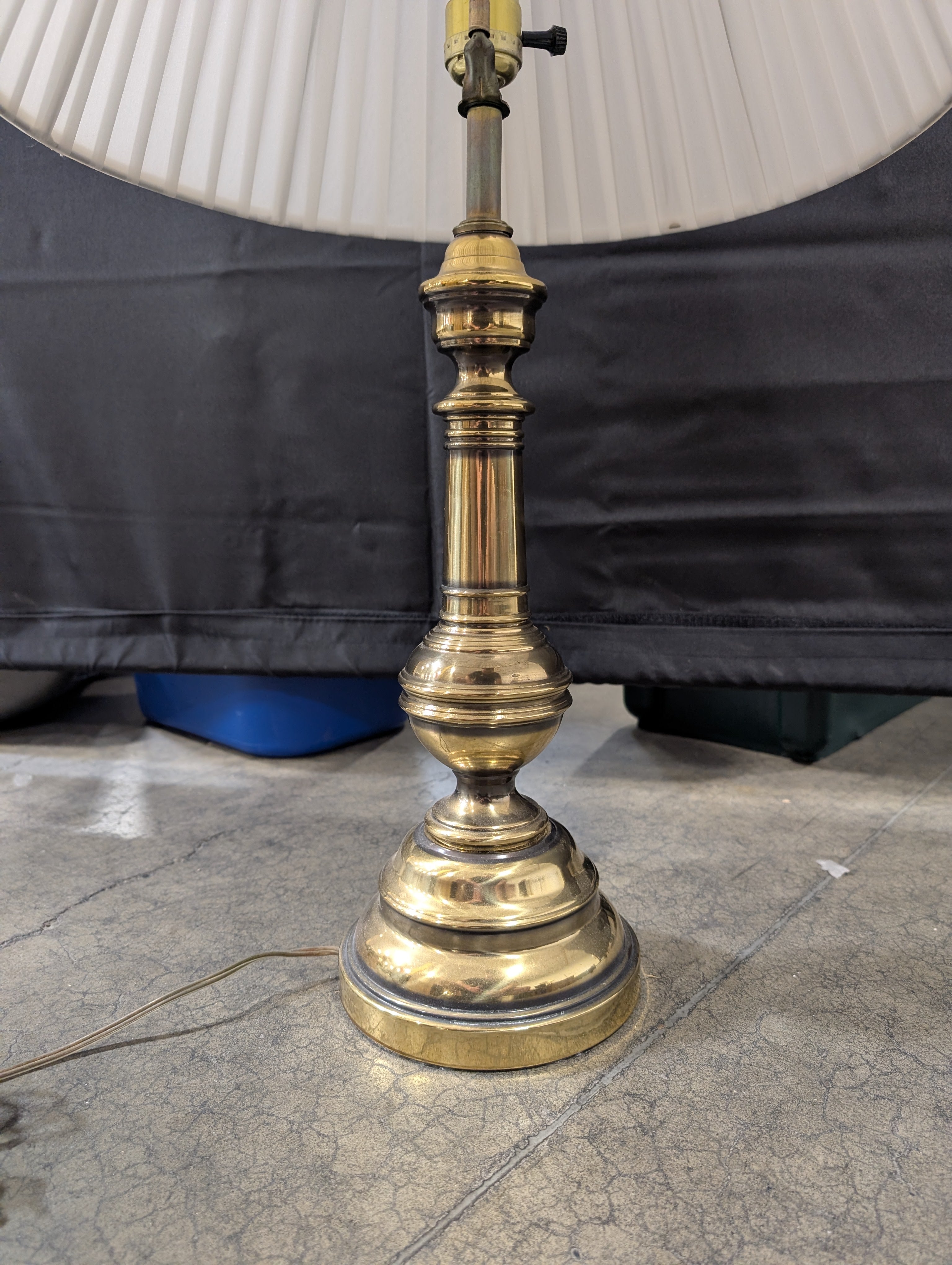 Classic Brass Table Lamp with Pleated White Shade