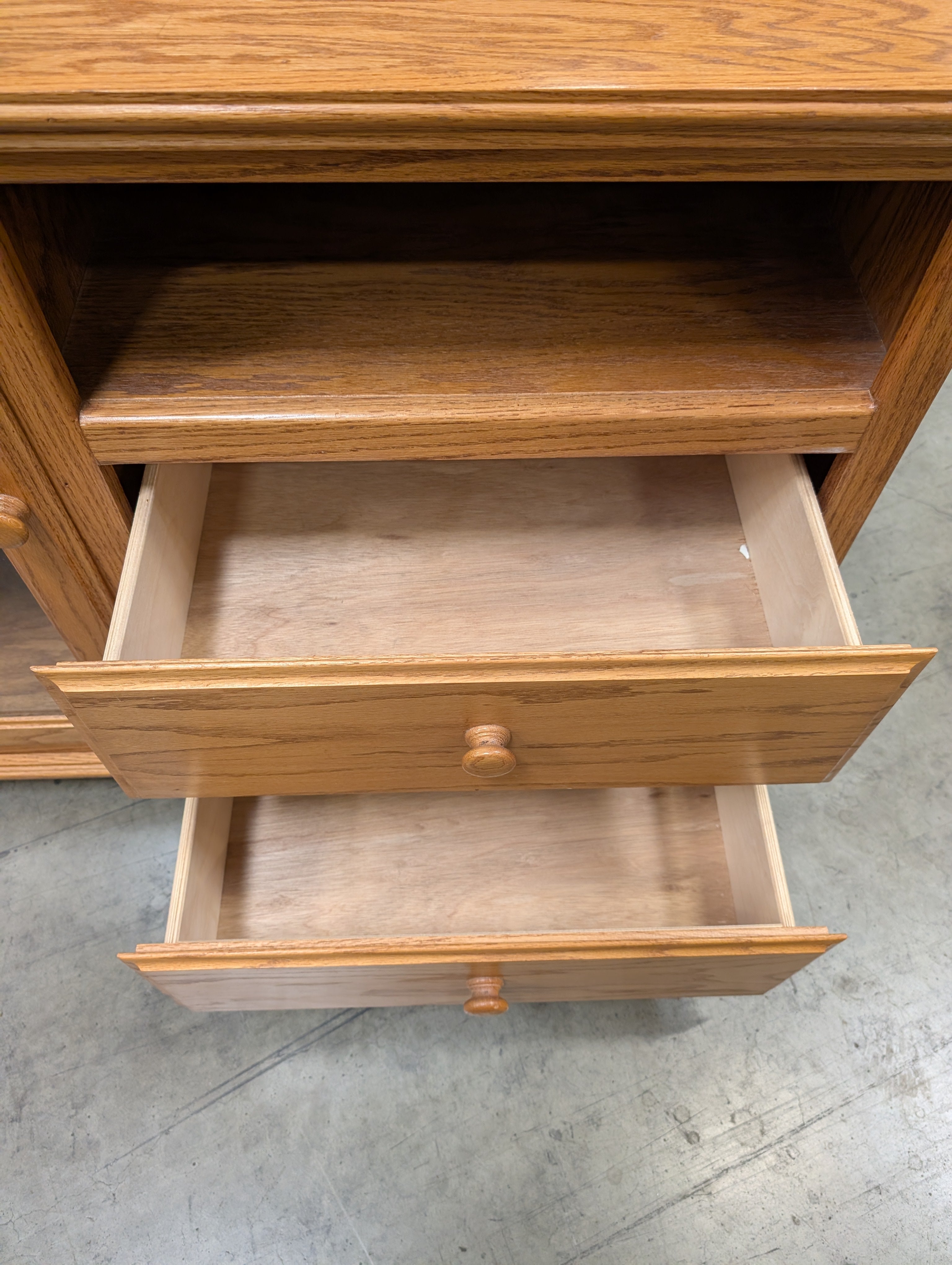 Solid Wood Media Console with Glass Door and Drawers