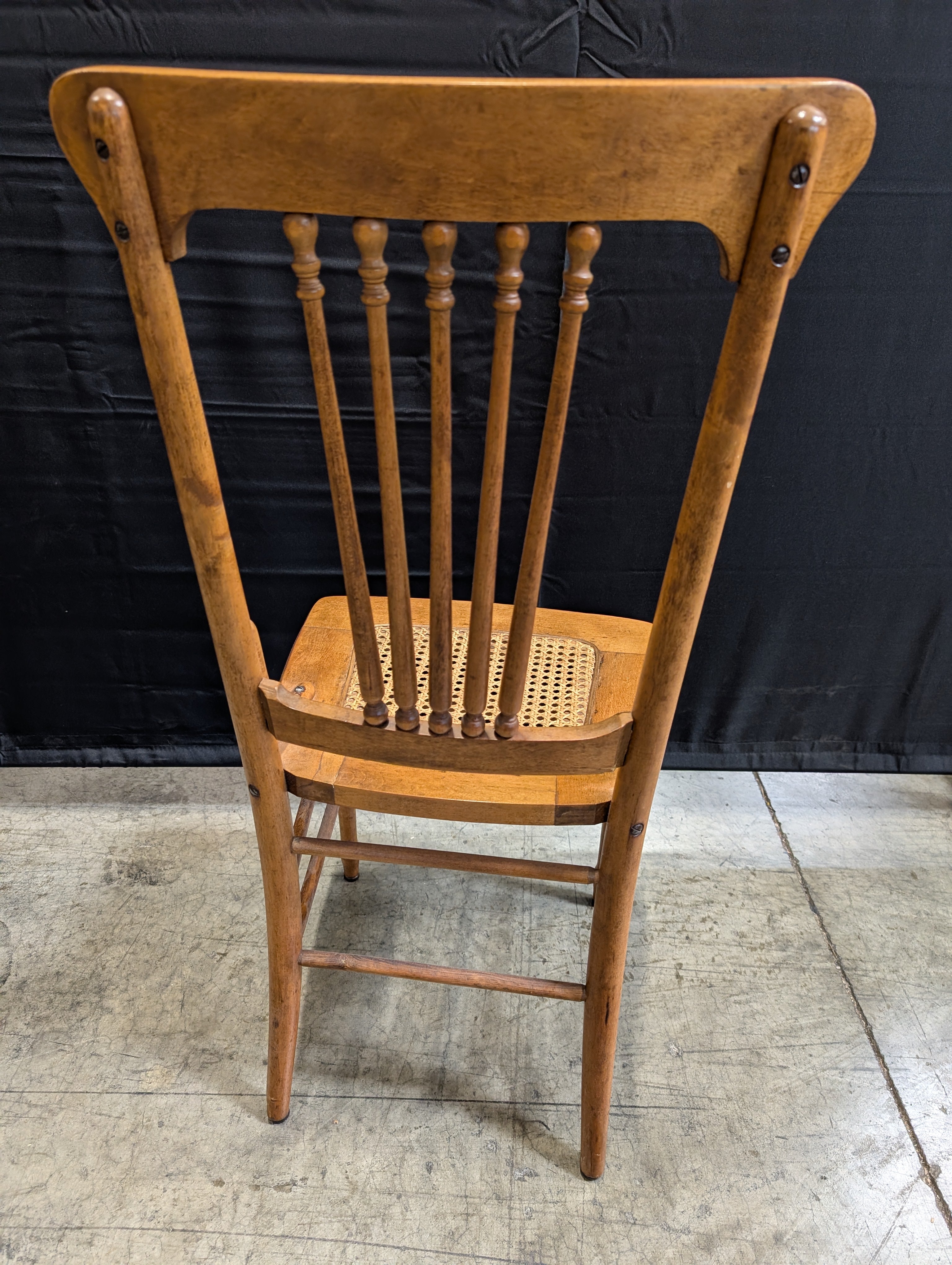 Vintage Spindle Back Wooden Chair with Cane Seat