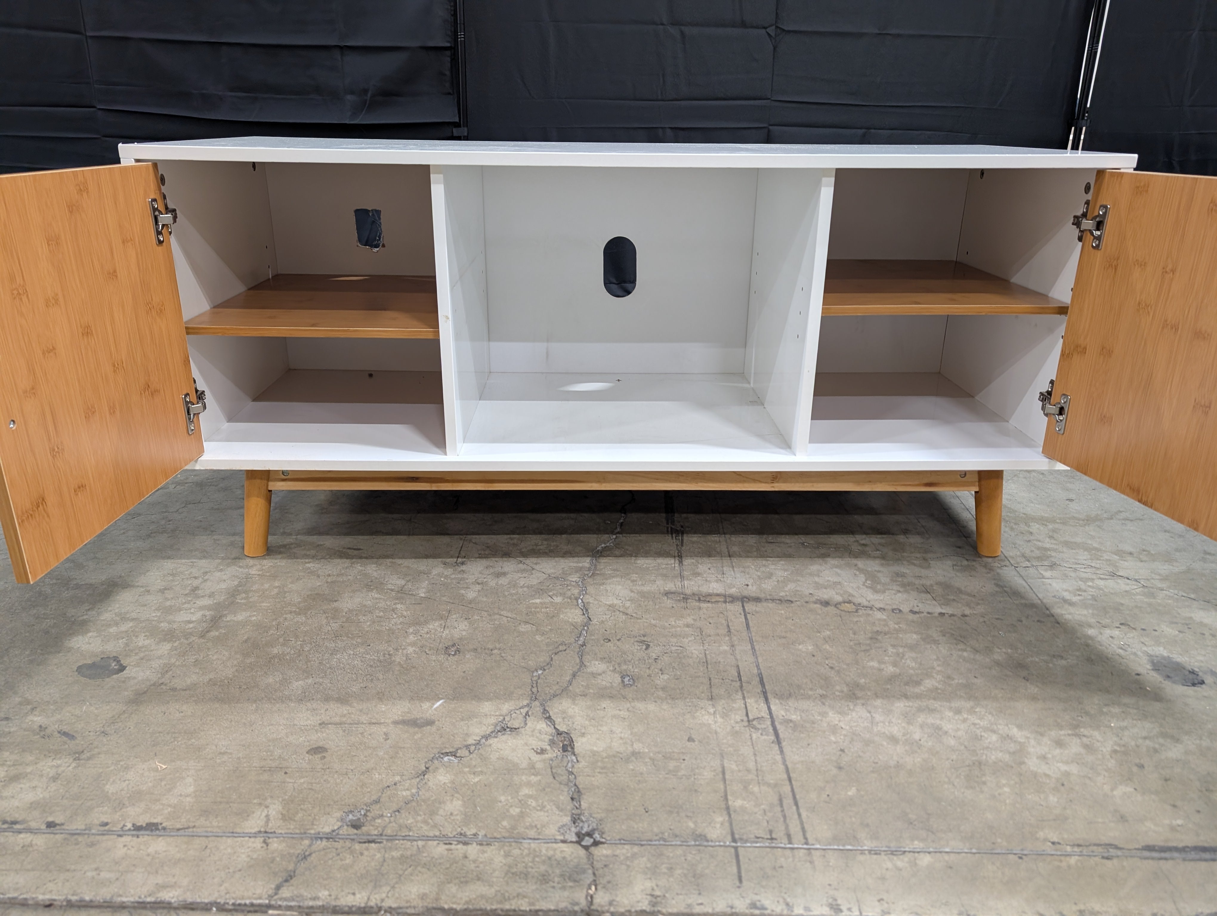 MCM Inspired White and Natural Wood Media Console