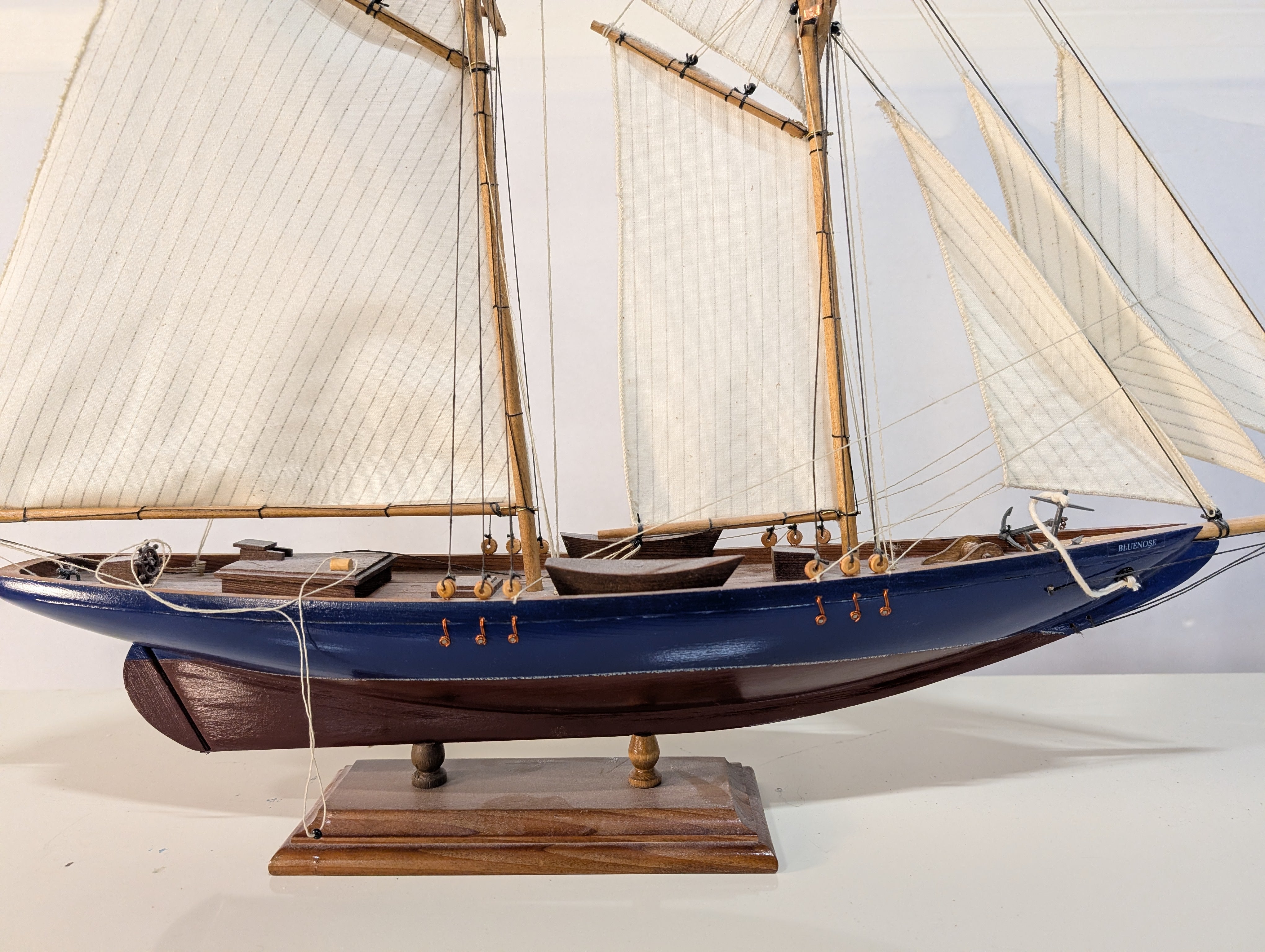 Detailed Wooden Sailboat Model Nautical Display Decor