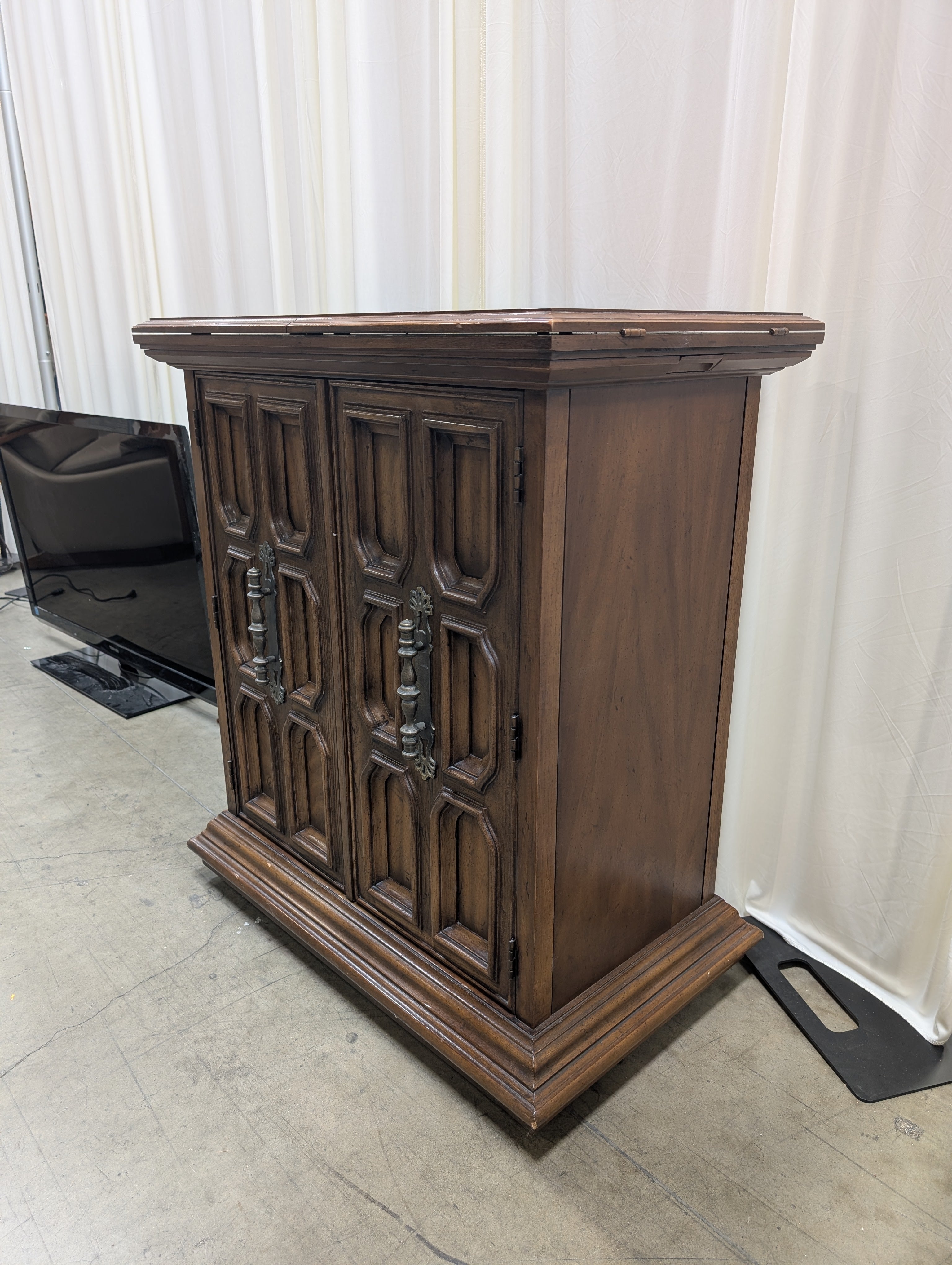 Drexel Brutalist Carved Wood Buffet with Ornate Pulls