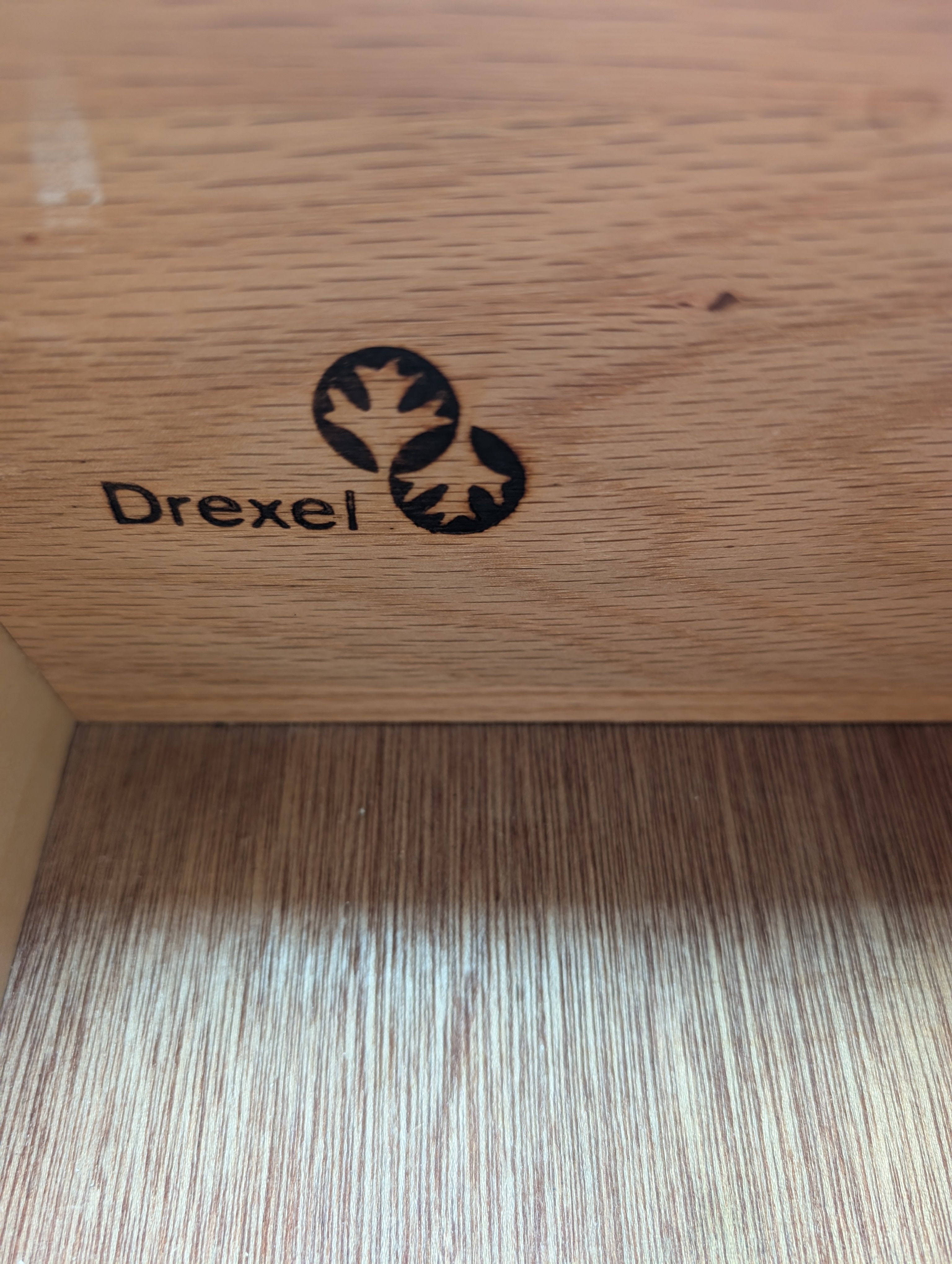 Drexel Distressed White Two-Drawer Bedside Table with Decorative Hardware