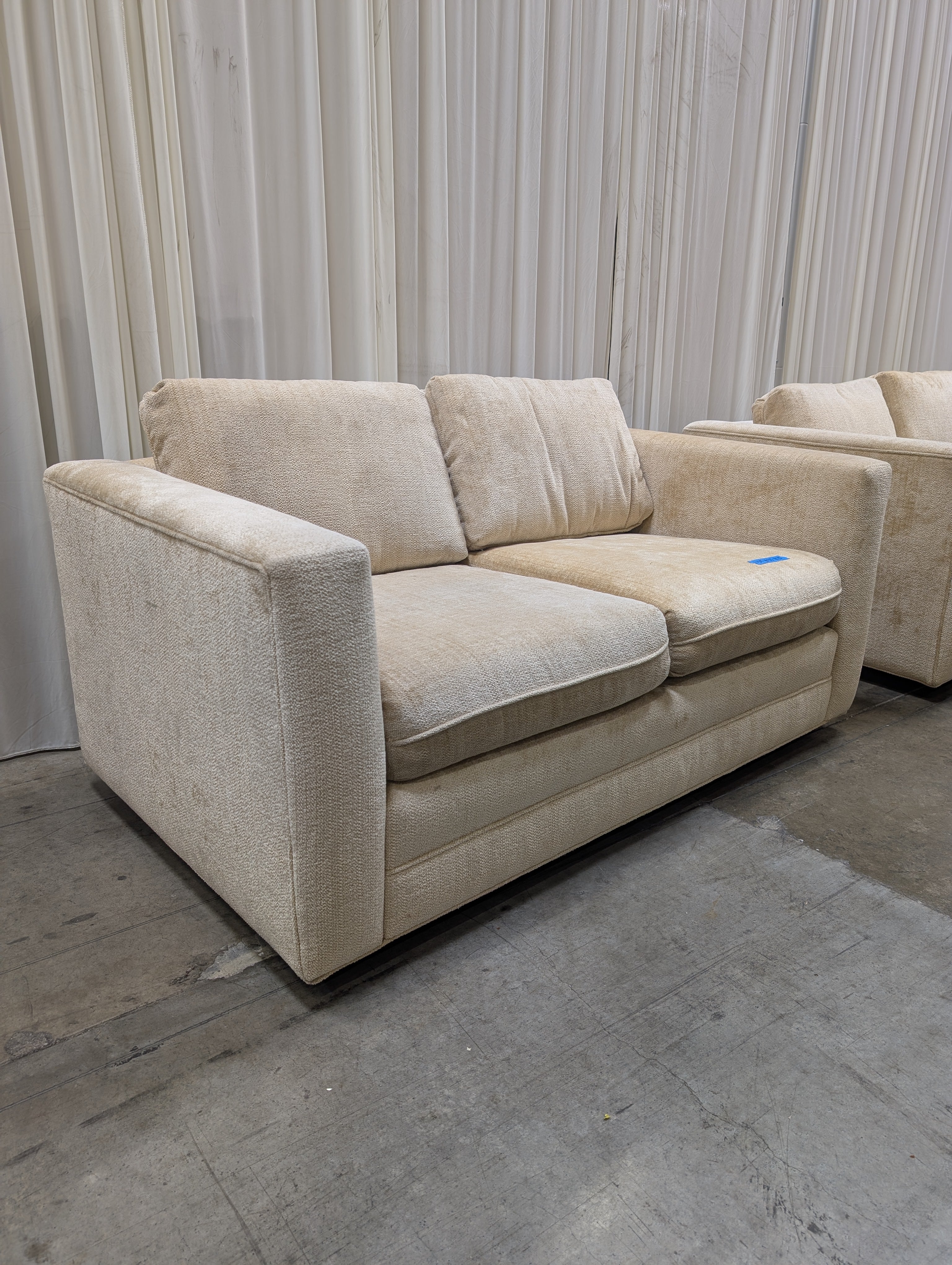 Cream Track-Arm Loveseat in Woven Fabric