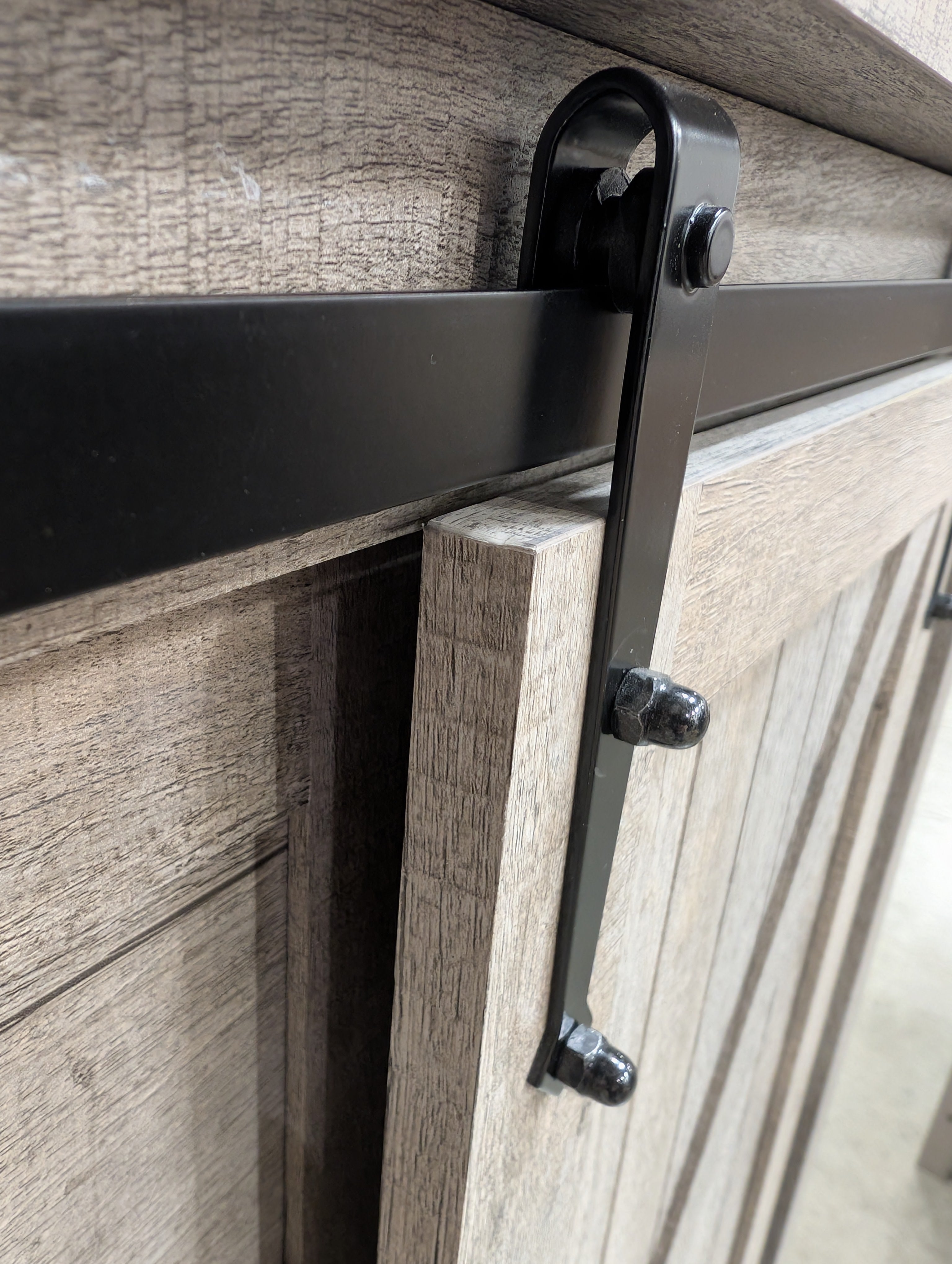 Rustic Light Brown Wood Storage Cabinet | 5 Drawers & Sliding Barn Door