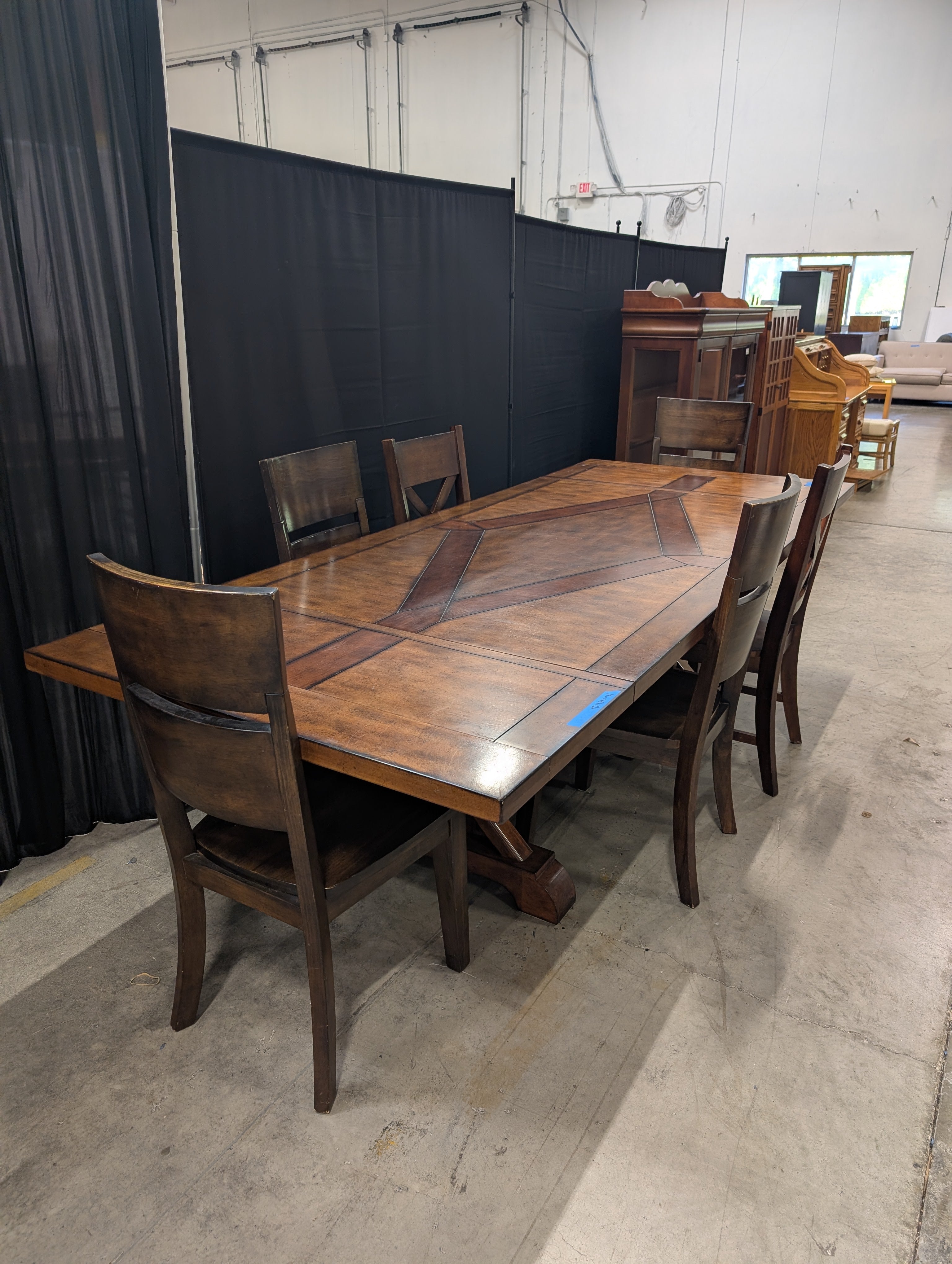 Rectangular Brown Wood Dining Table with Inlay Top