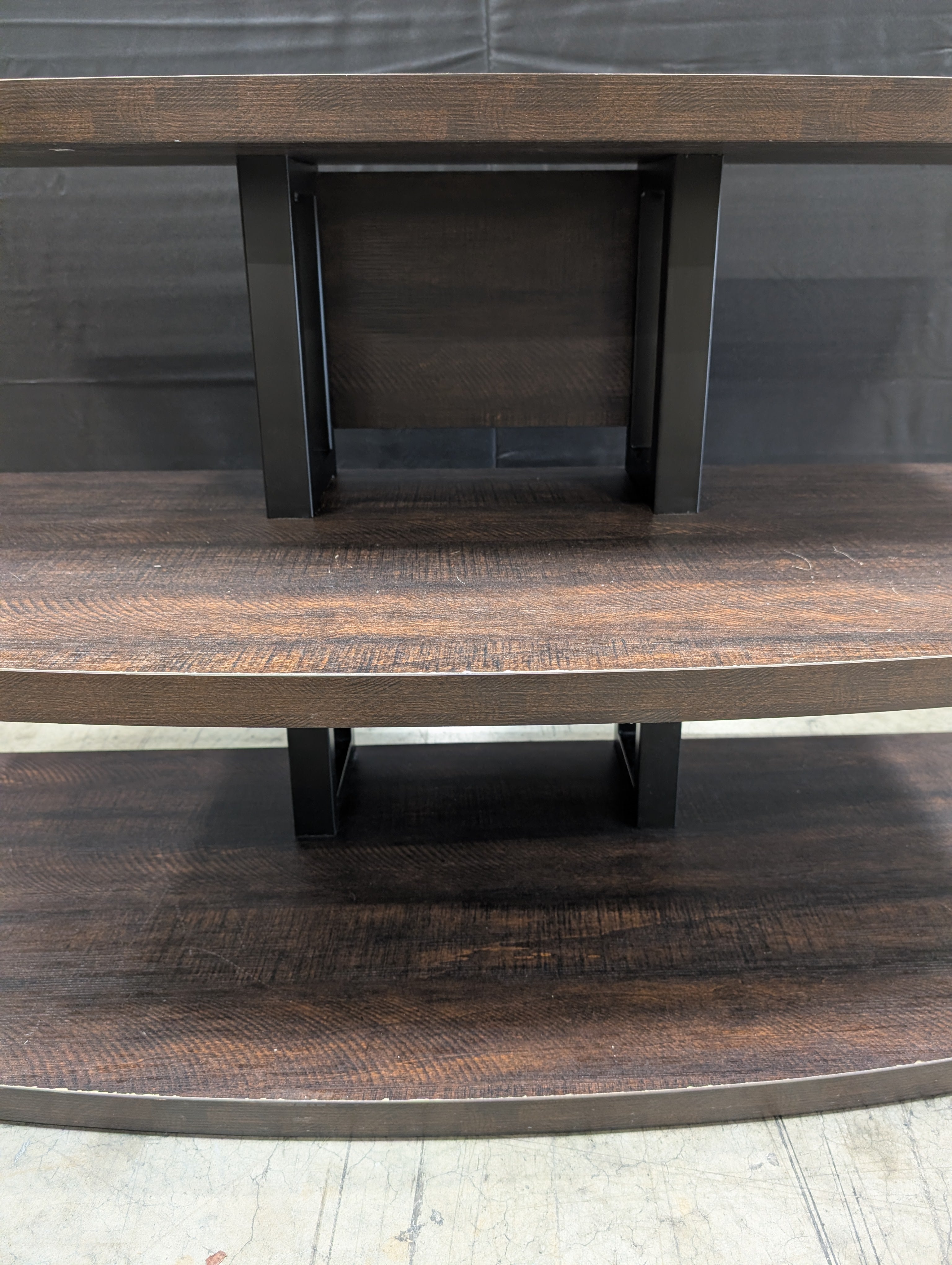Three-Tiered Dark Wood Curved Media Console