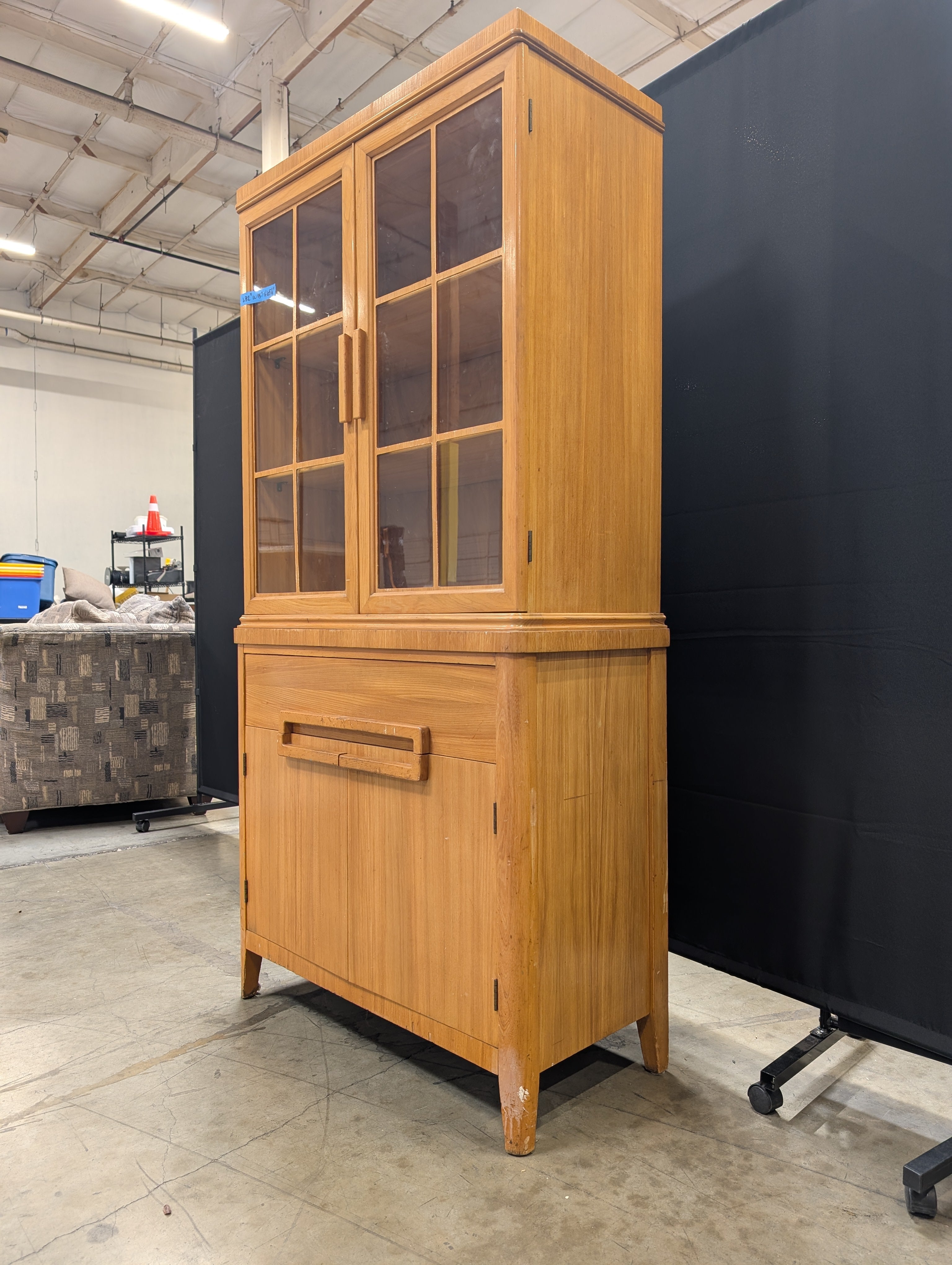Hardwood Display Cabinet with Glass Doors and Storage
