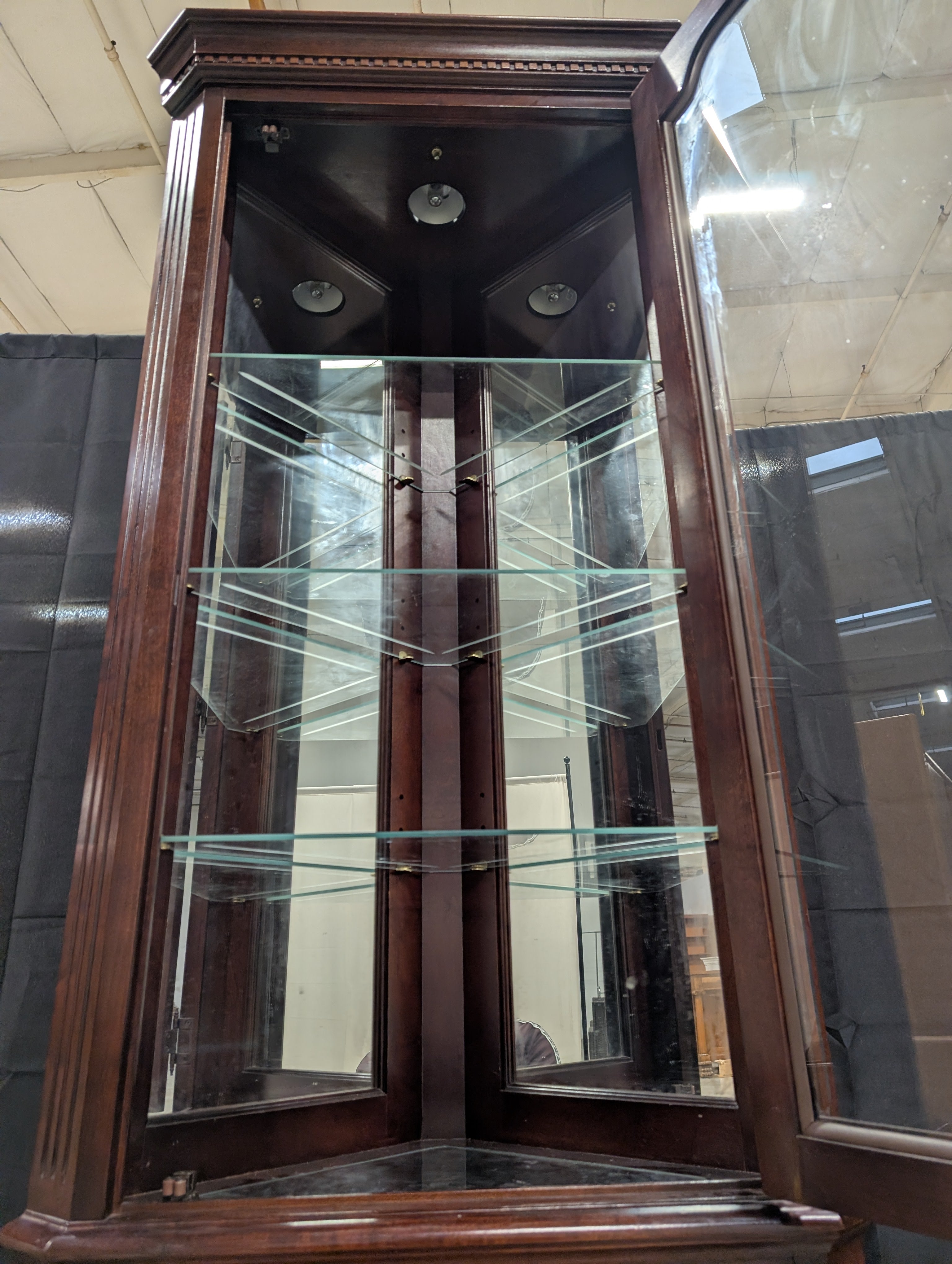 Classic Dark Wood Corner Curio Cabinet with Glass Doors