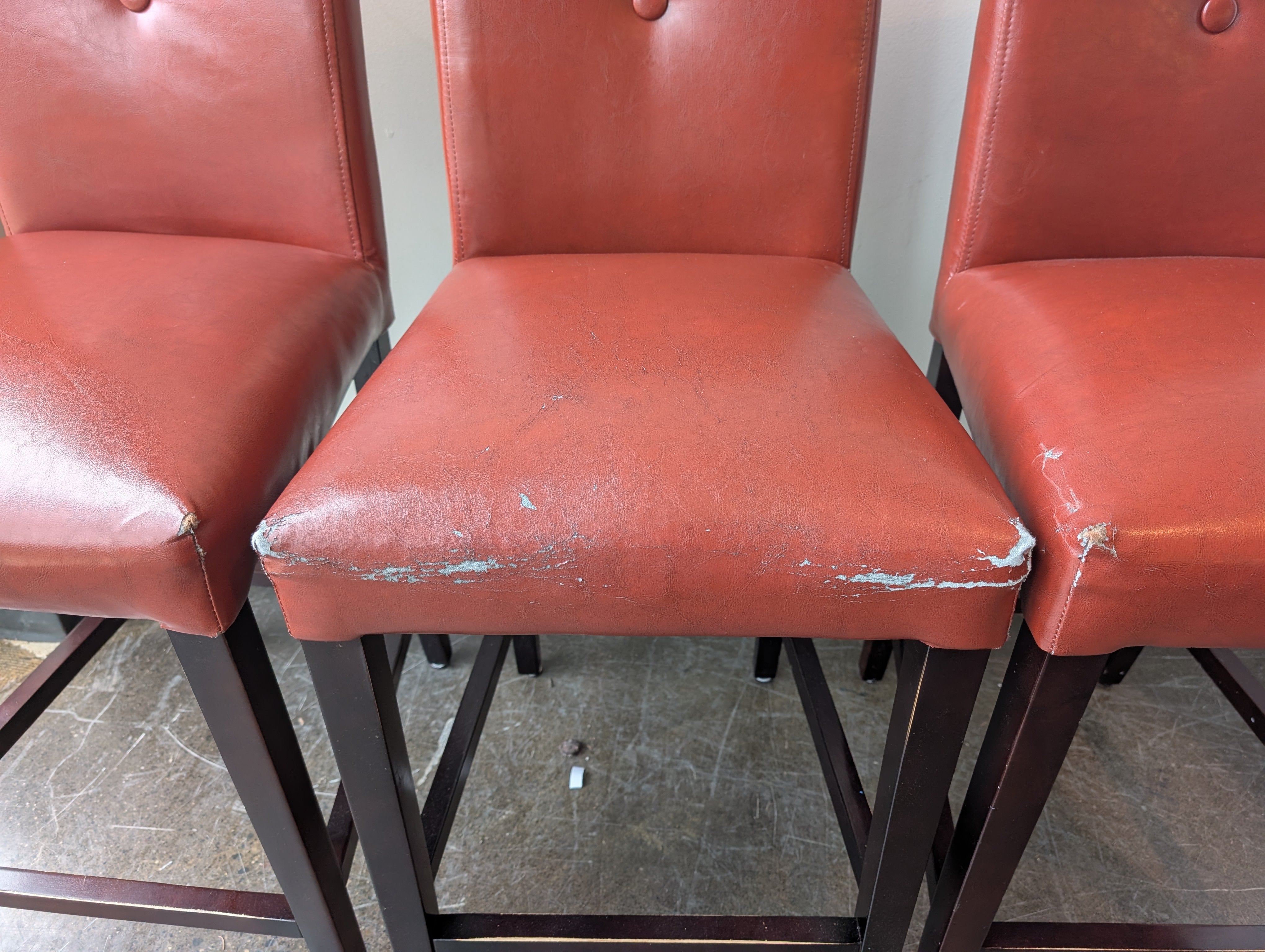 Set of Three- Burgundy Faux Leather Counter Stool with Dark Wood Frame