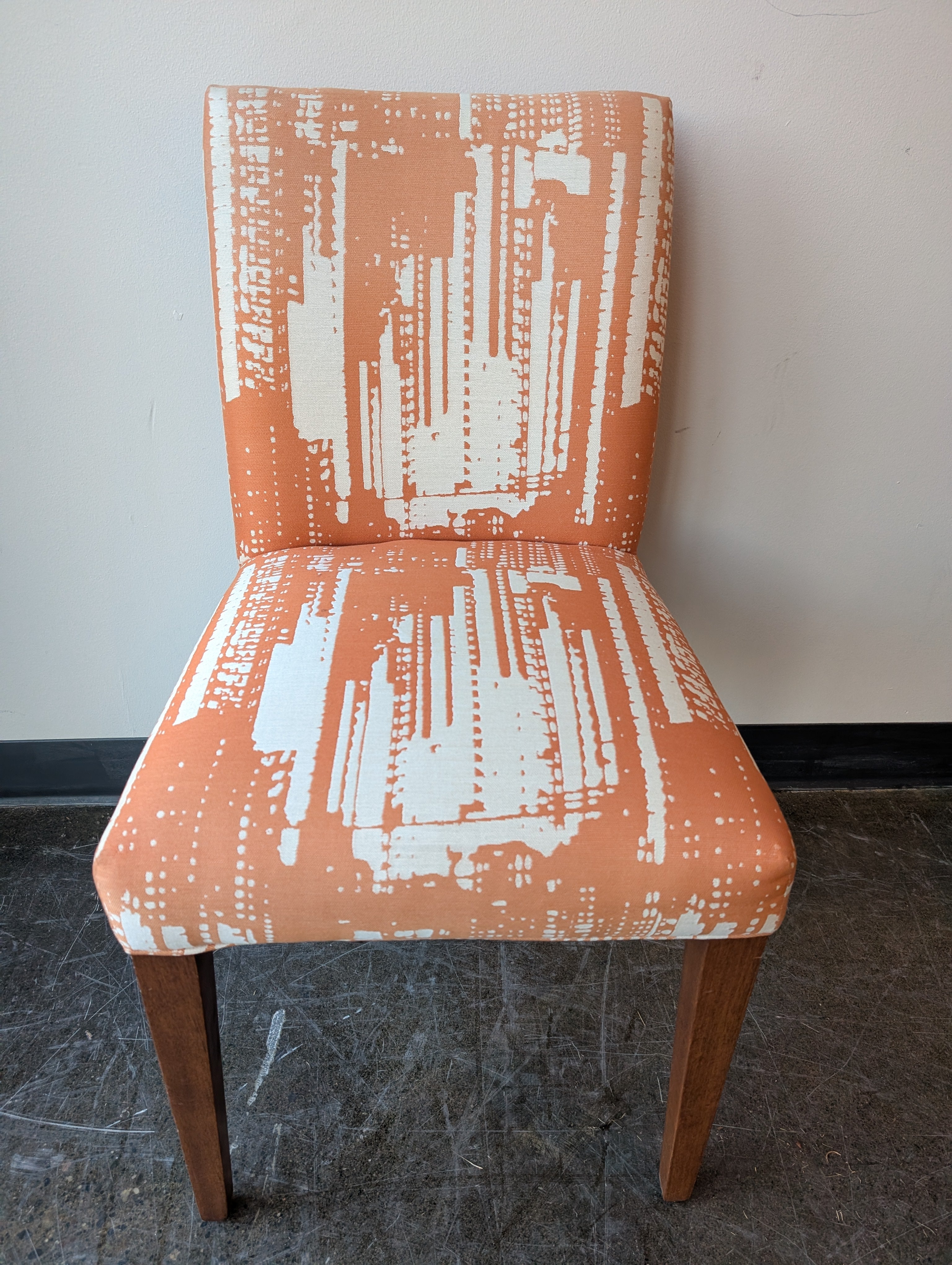 Vibrant Orange Abstract Patterned Upholstered Dining Chair