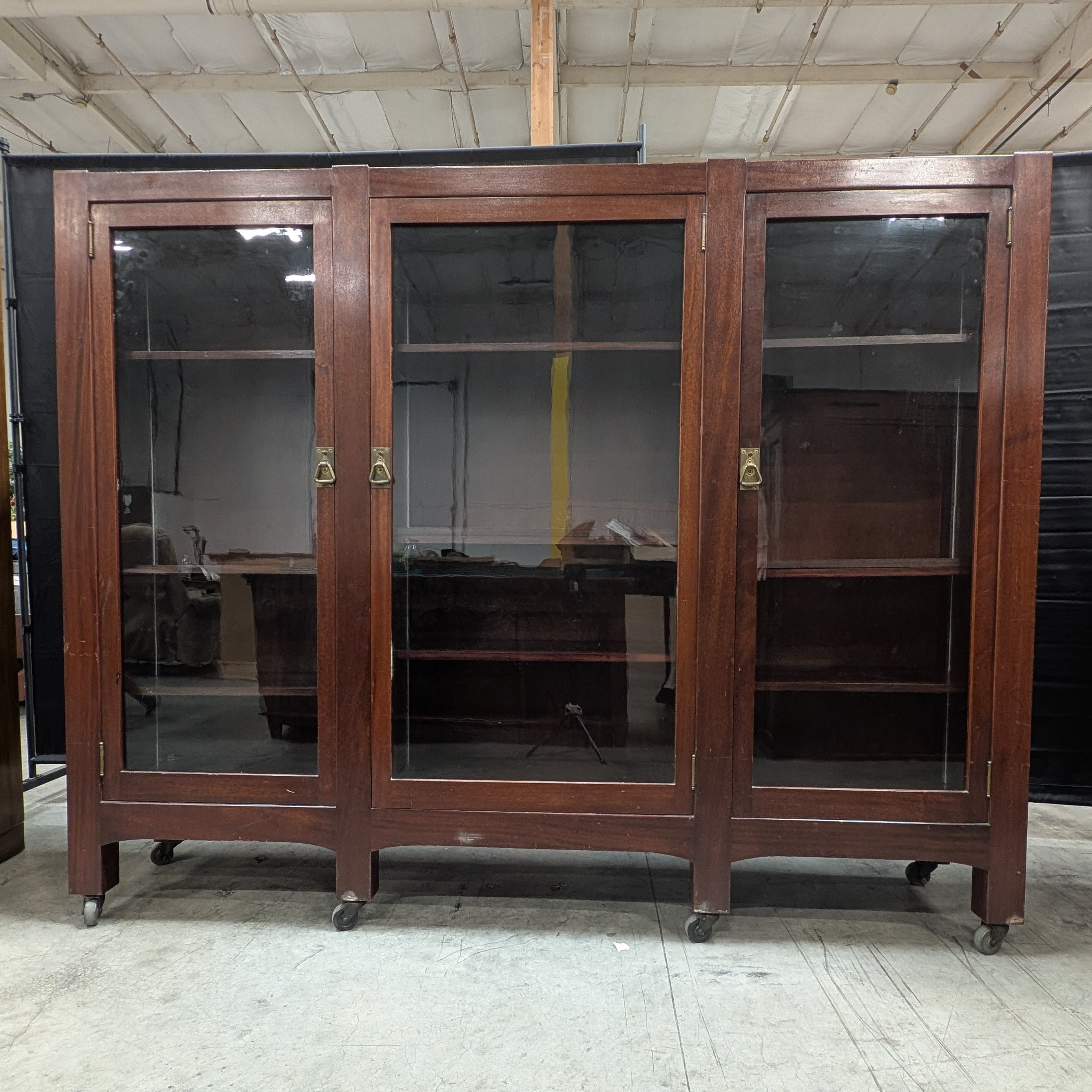Traditional Dark Wood Triple Glass Door Display Cabinet