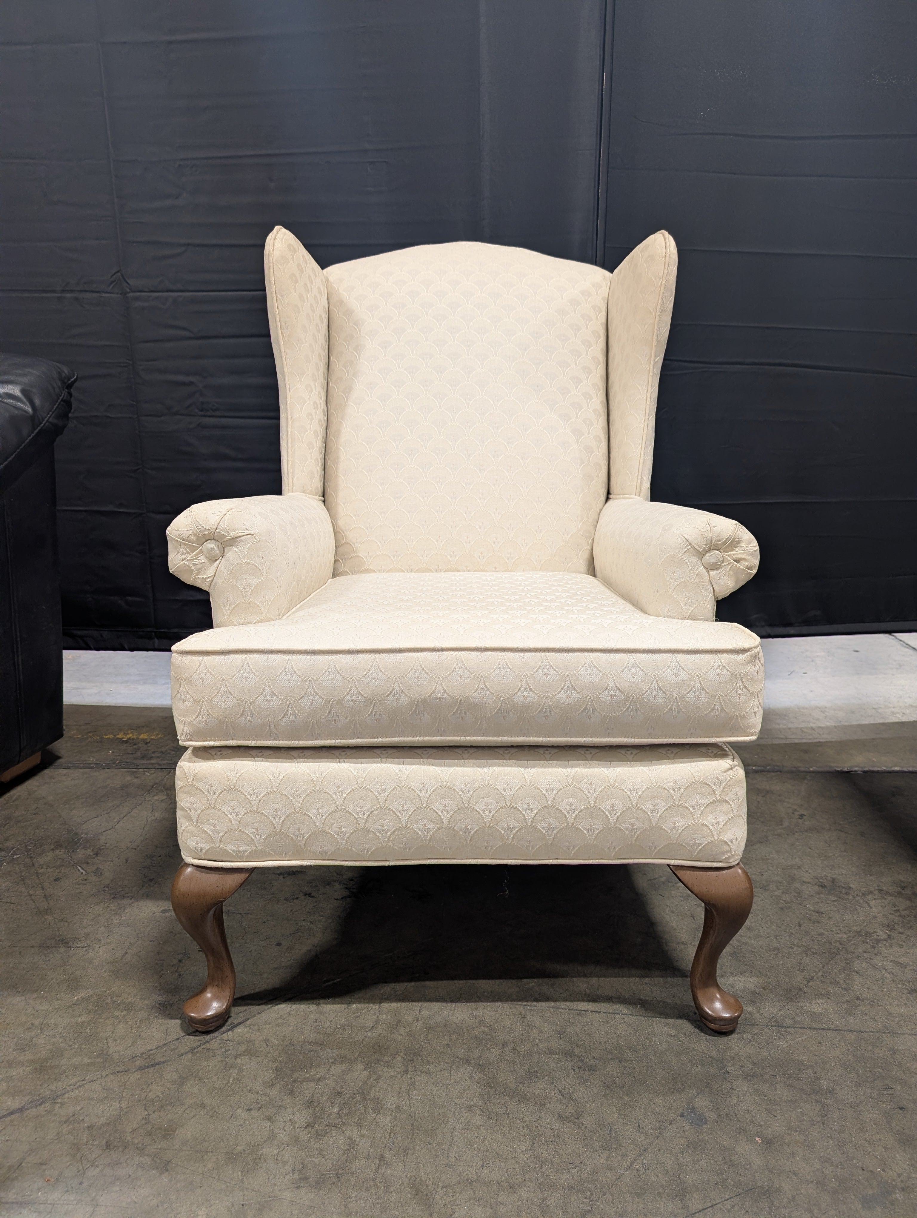 Textured Off-White Wingback Accent Chair