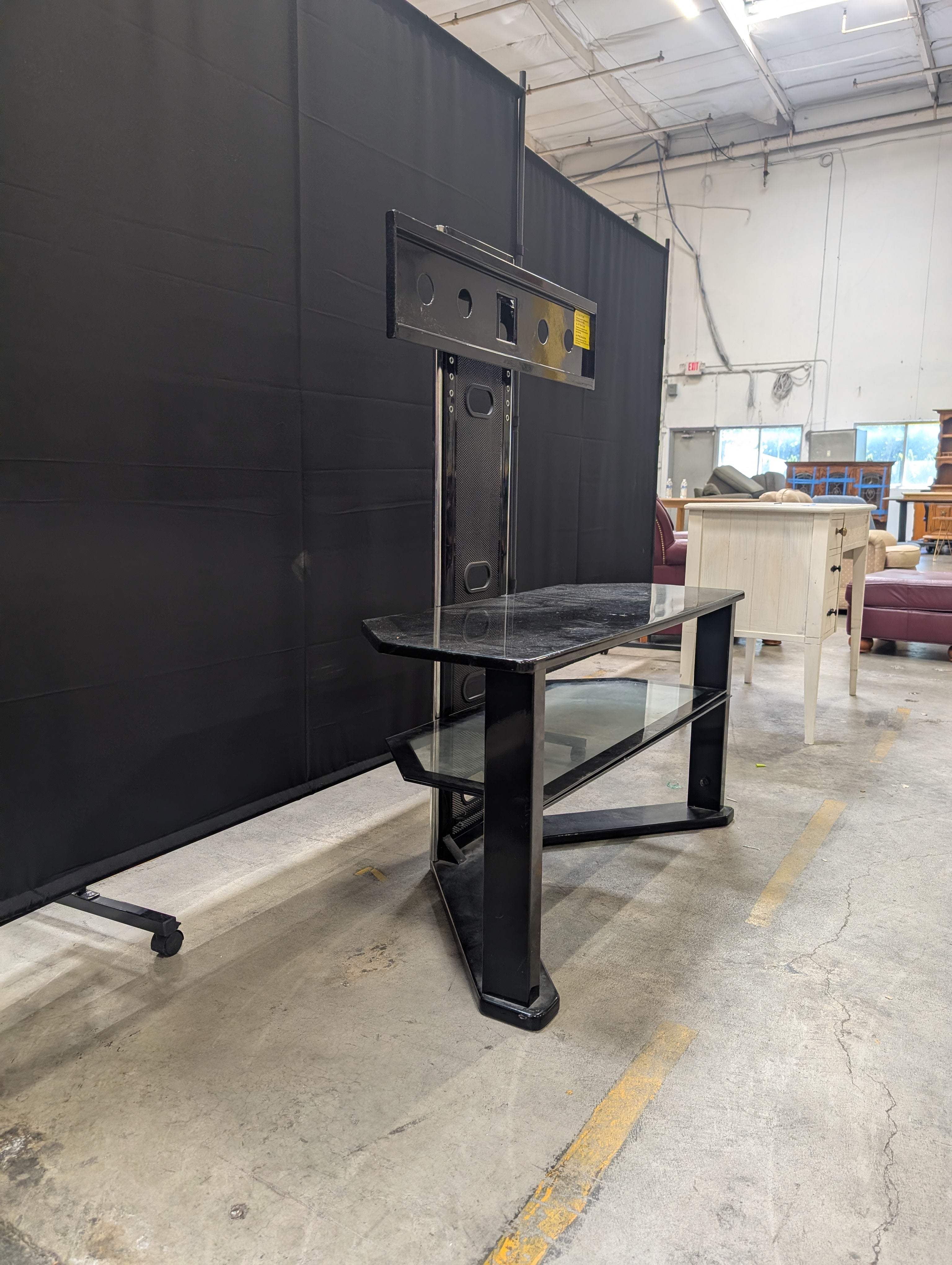 Modern Black Glass Media Console with Shelves
