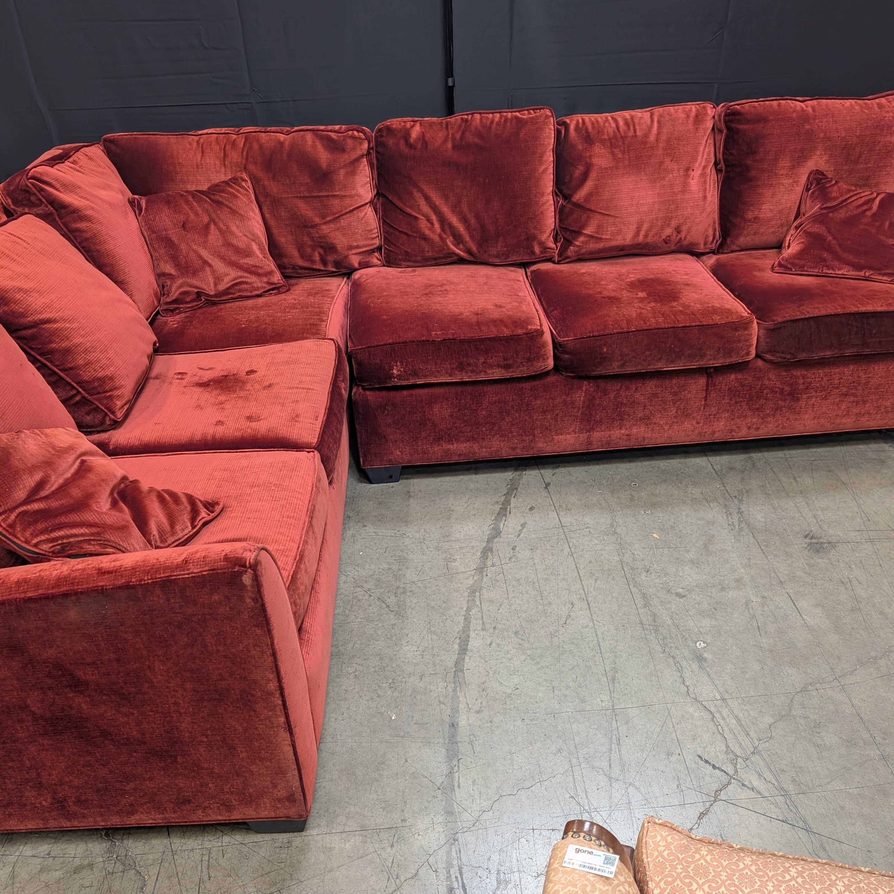 Used Vintage Style Red Velvet Sectional Sofa