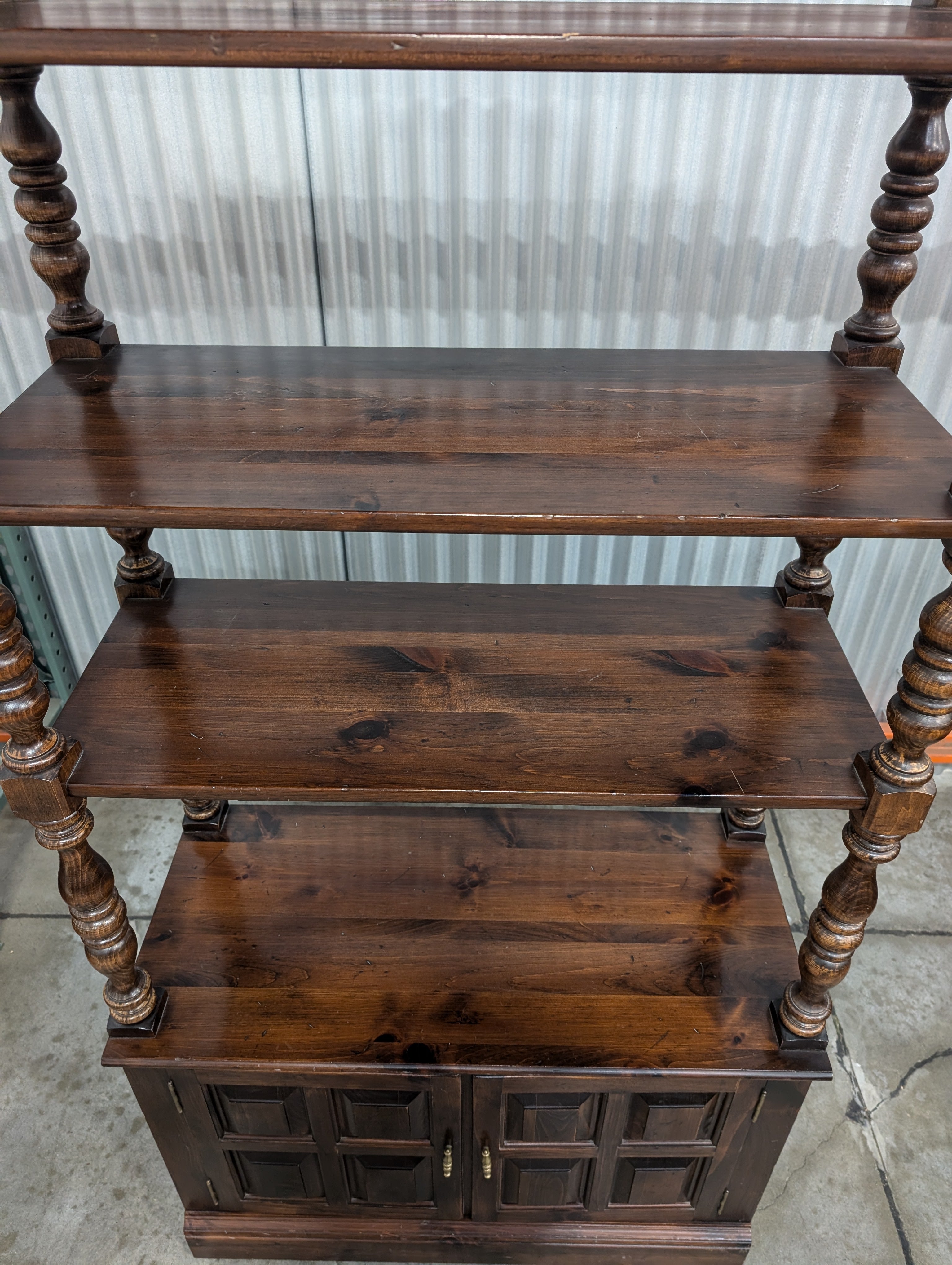 Traditional Dark Wood Display Shelf with Cabinet Base
