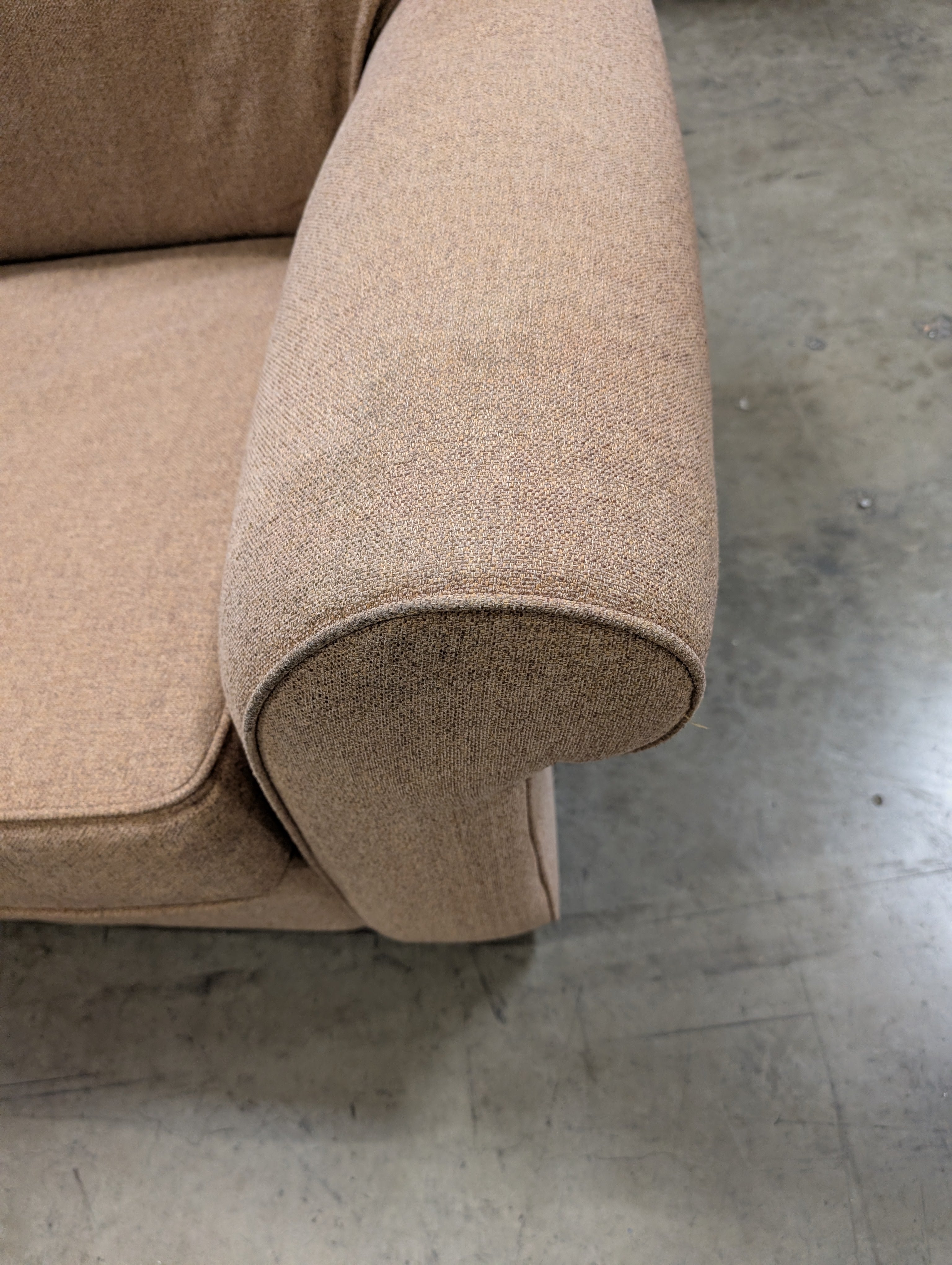 Neutral Beige Thomasville Three-Seat Sofa with Rolled Arms