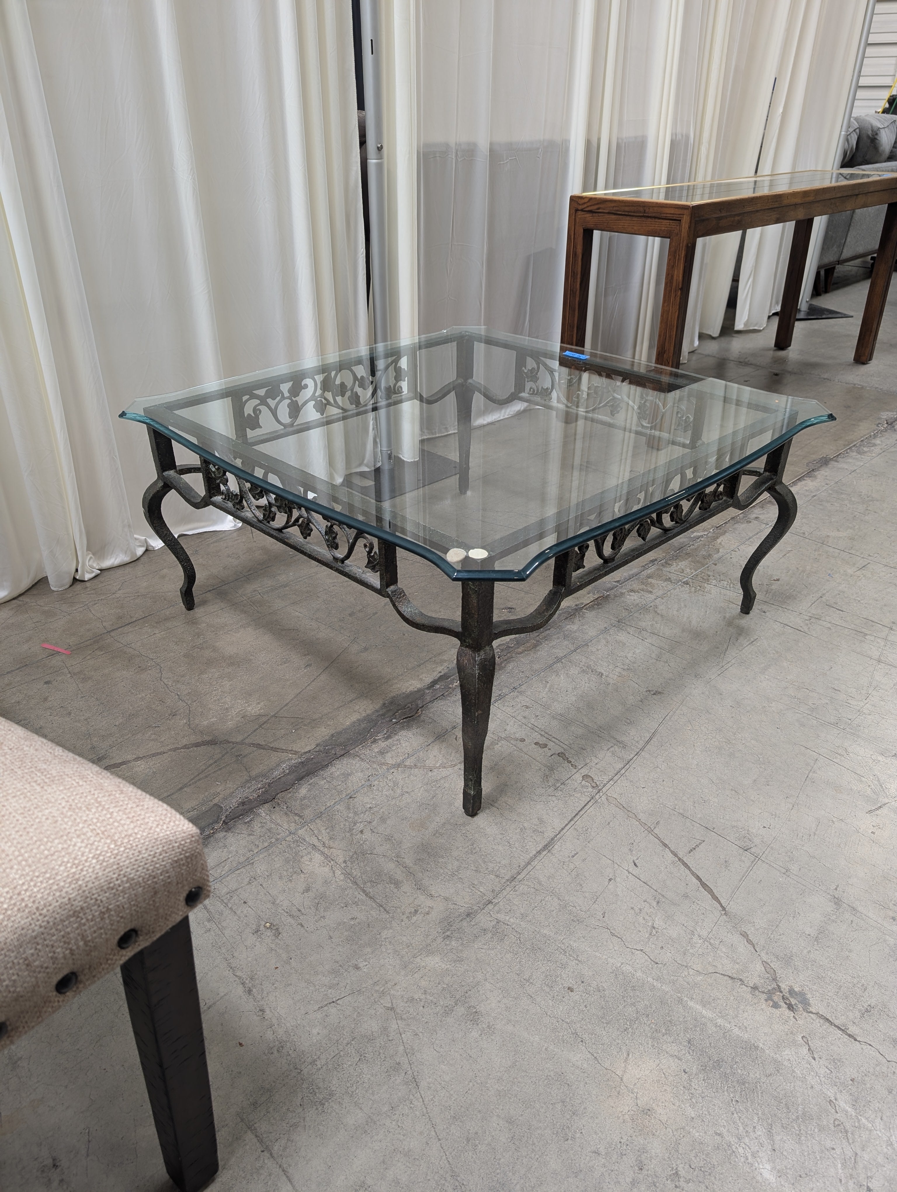 Square Glass Top Coffee Table with Scrollwork Frame