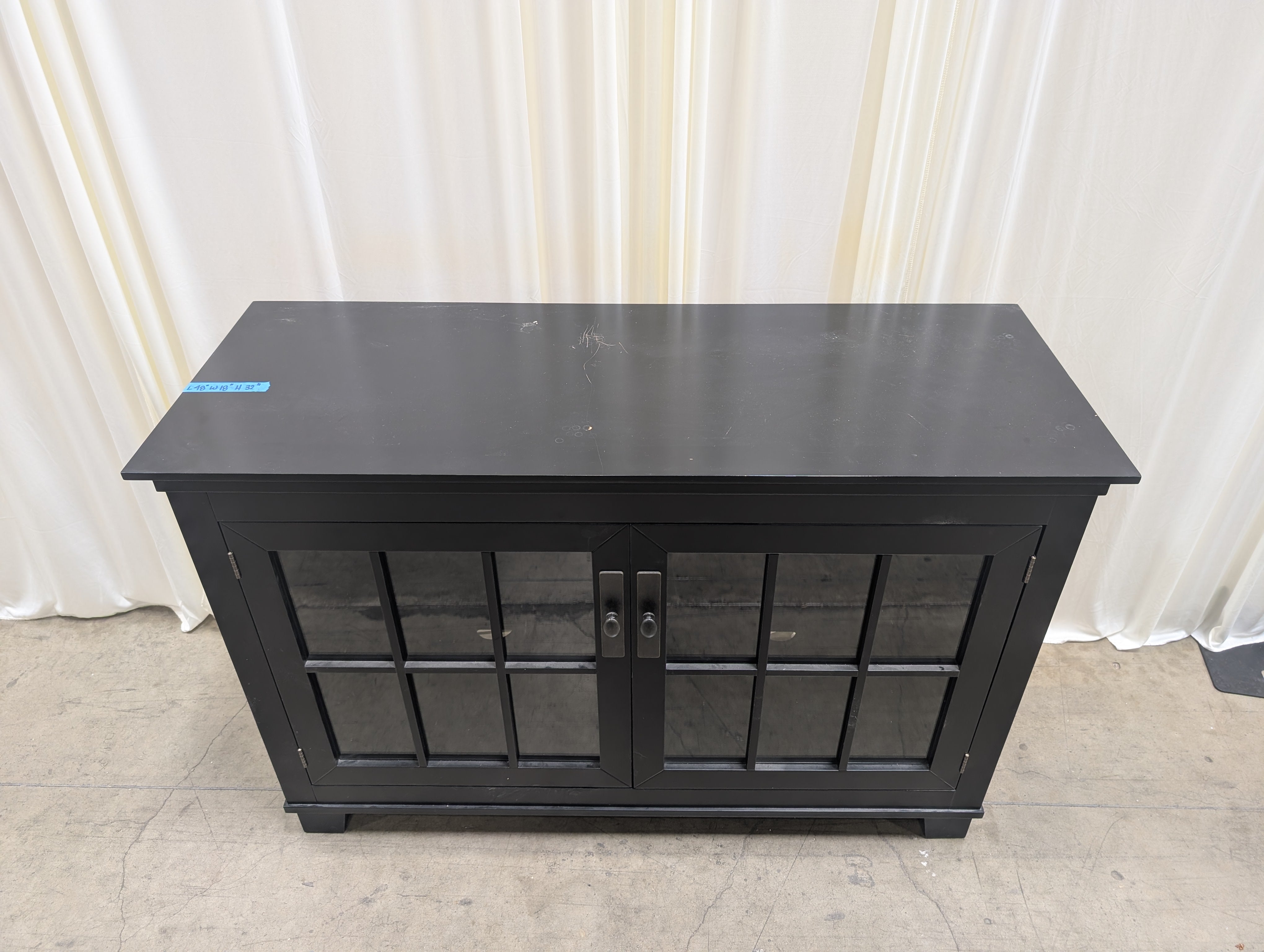 Black Wood TV Stand with Glass Doors