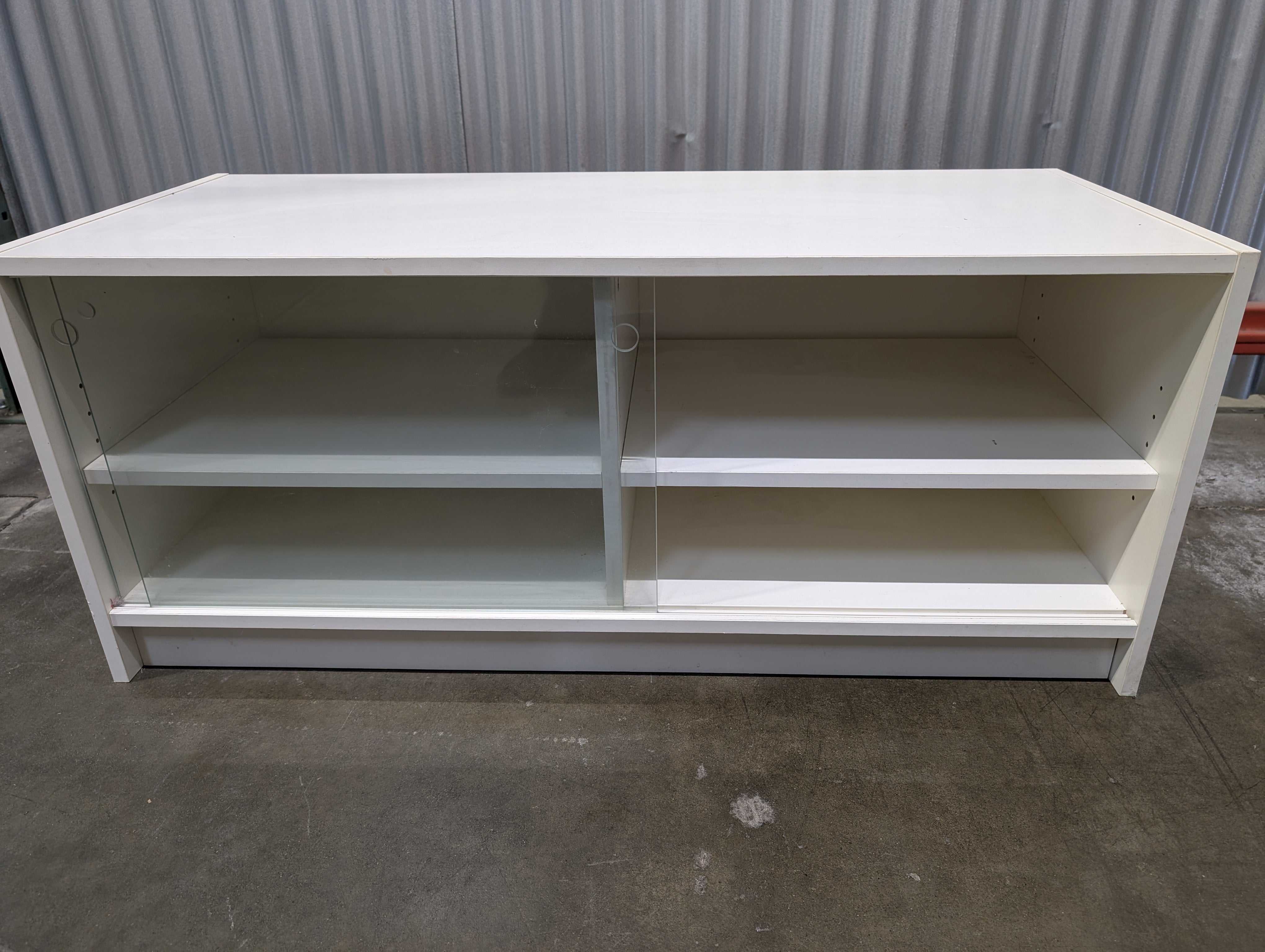 White Sliding-Door Storage Cabinet with Glass Panel