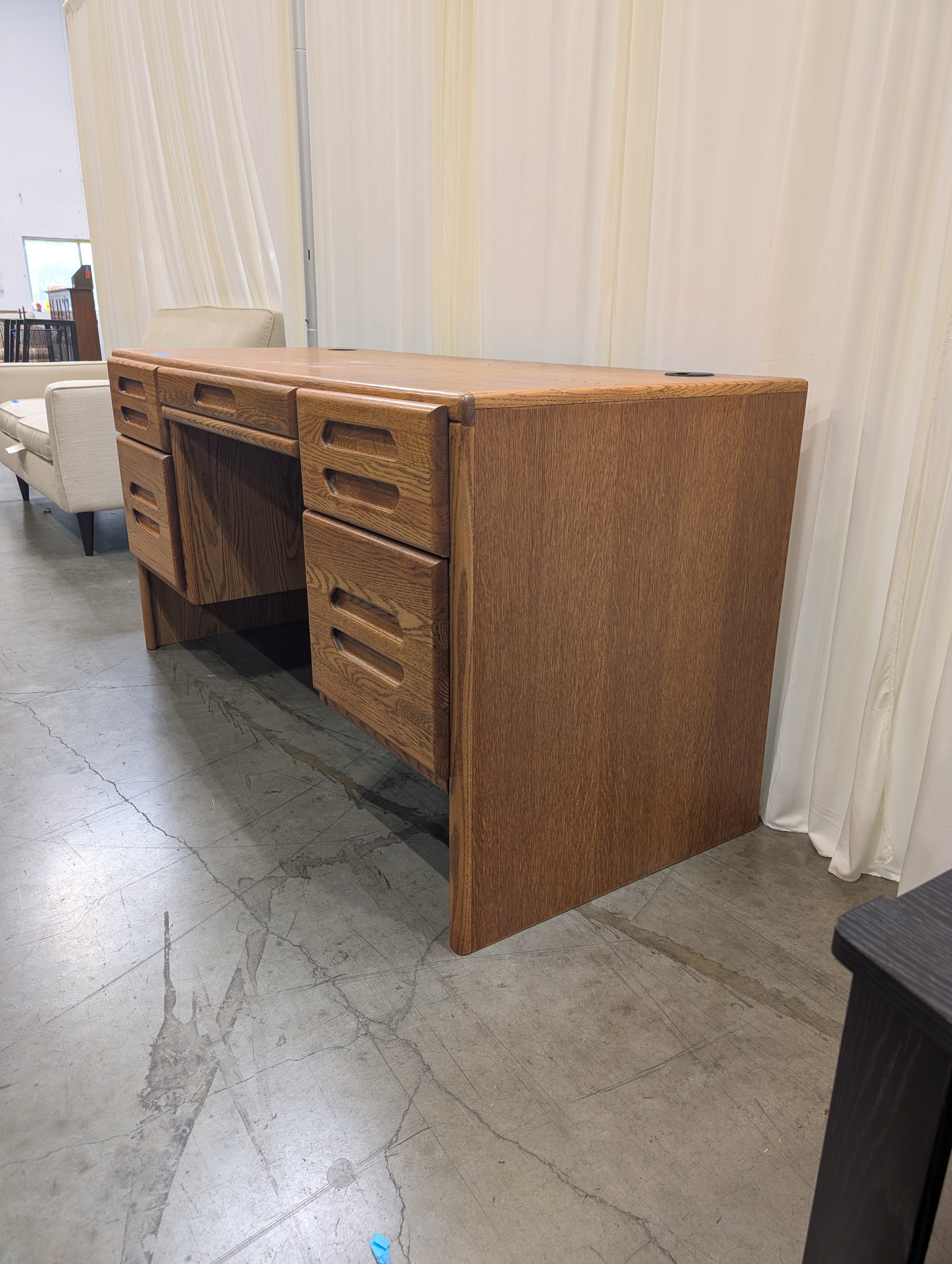 Honey Oak Double Pedestal Desk with Integrated Pulls