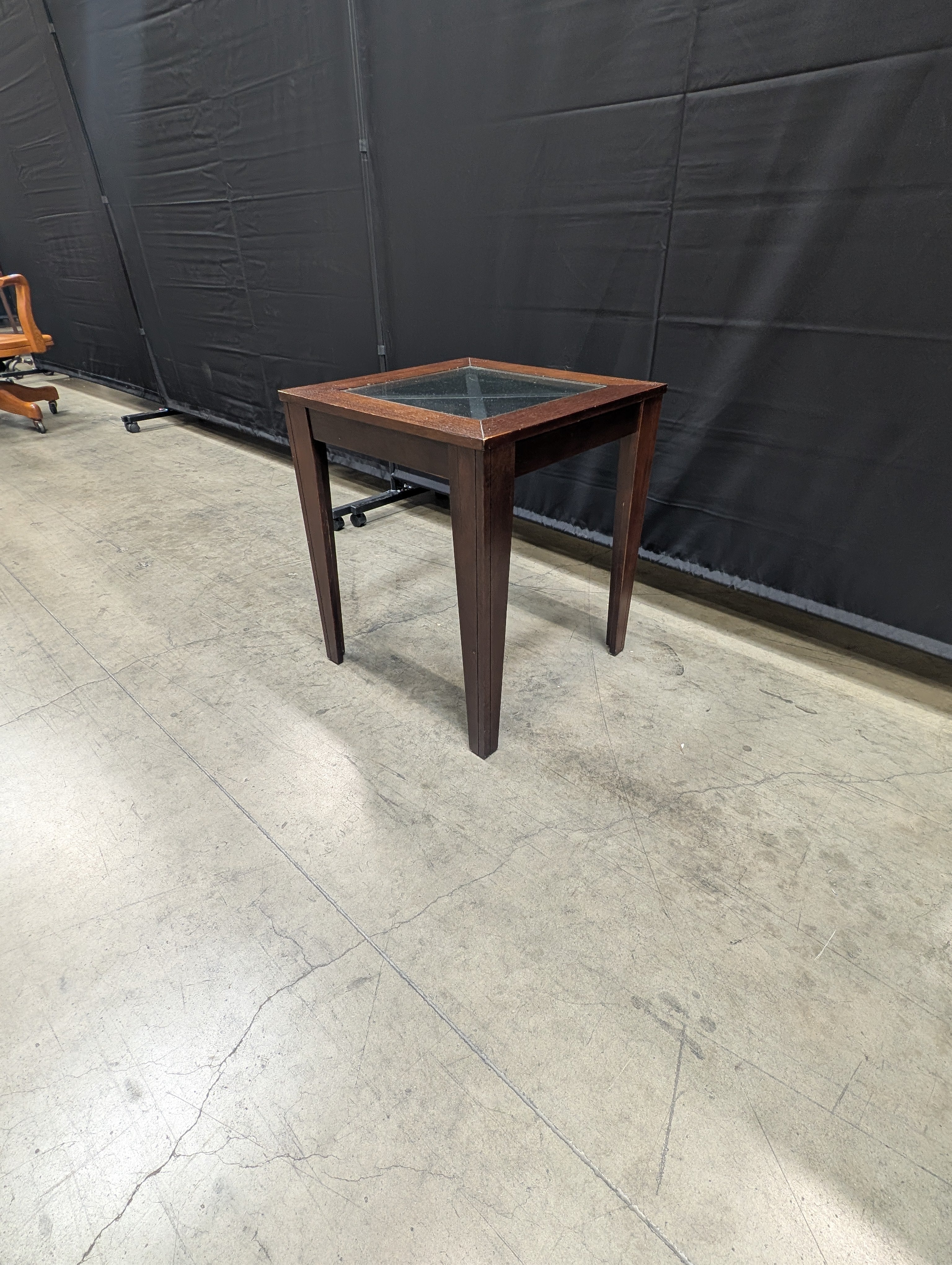 Contemporary Dark Wood Square End Table with Glass Top
