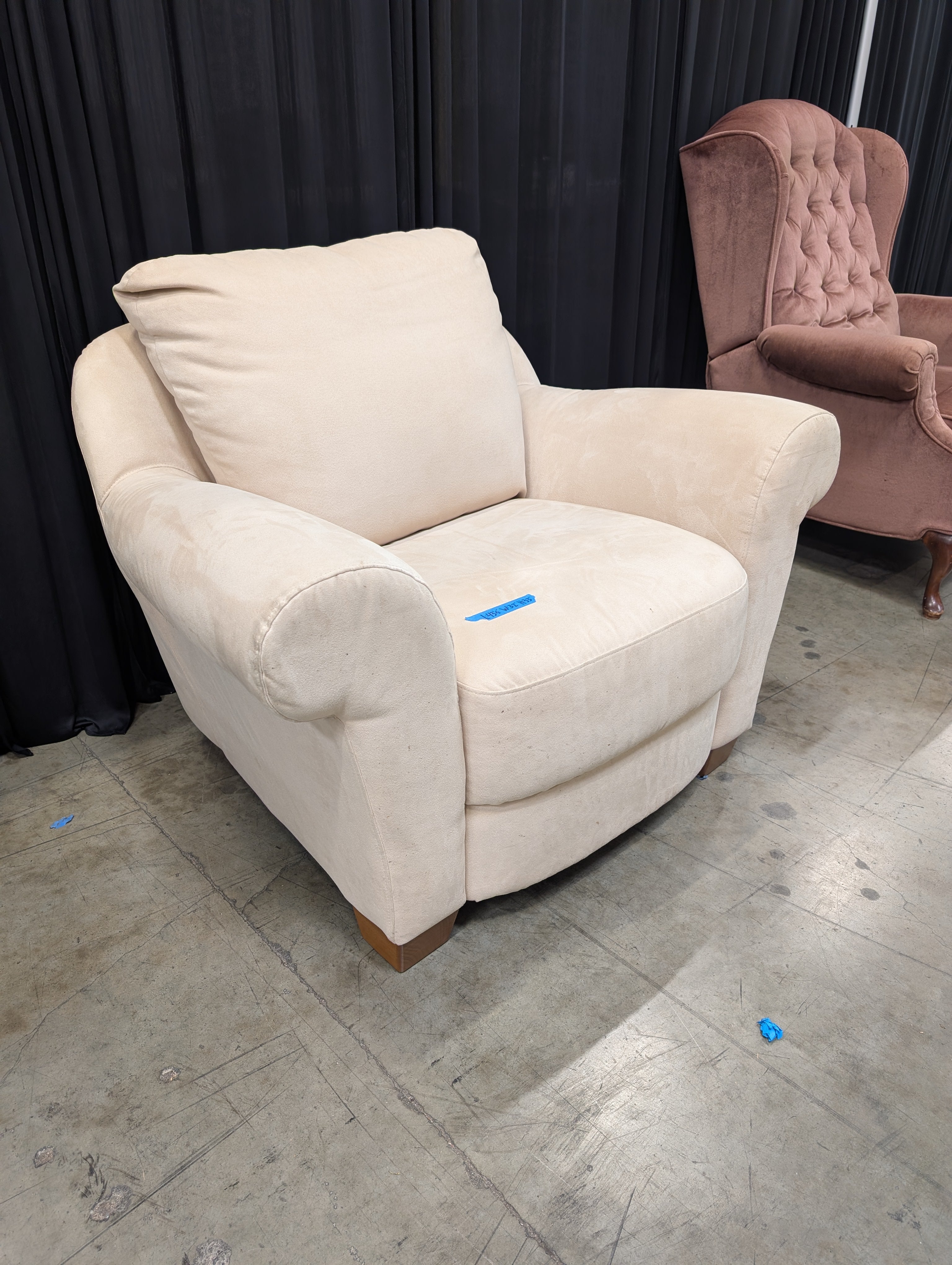Plush Cream Fabric Armchair with Rolled Arms