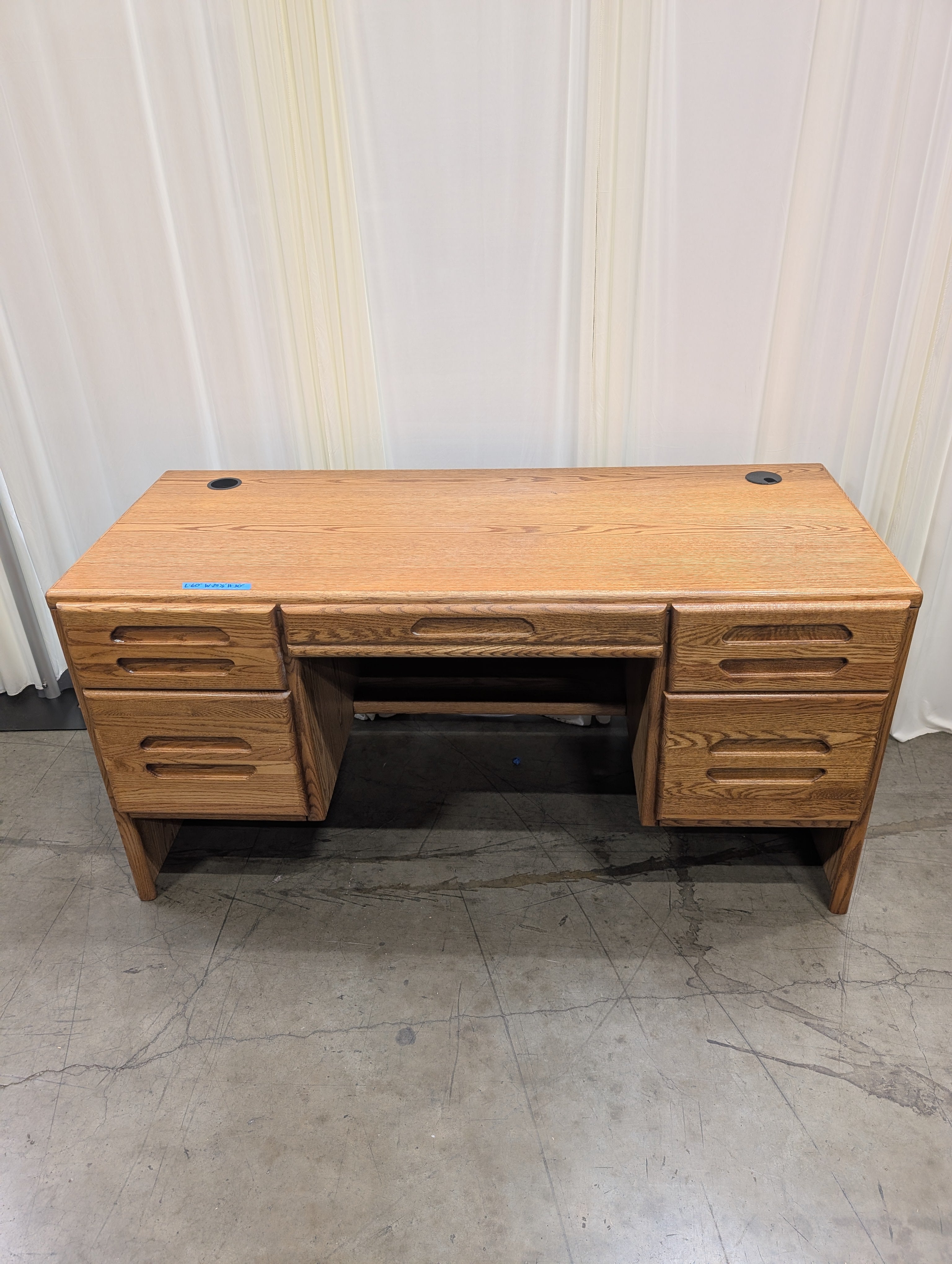 Honey Oak Double Pedestal Desk with Integrated Pulls