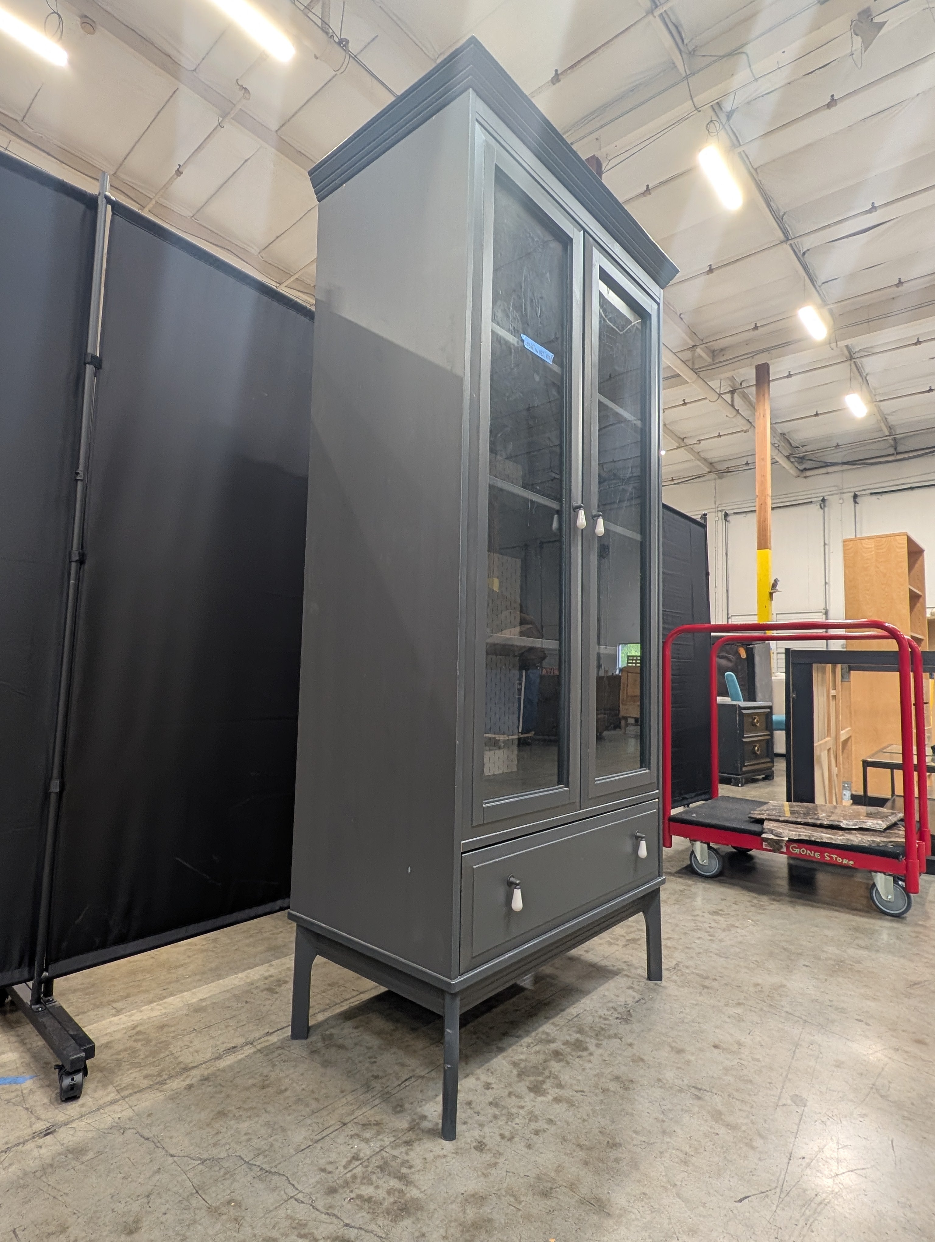 Modern Dark Grey Ikea Display Cabinet with Glass Doors
